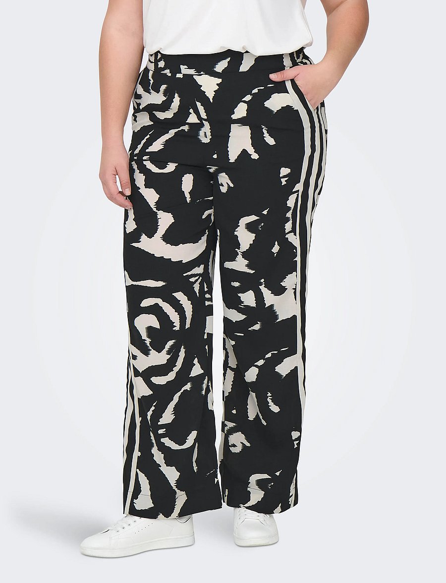 ONLY Carmakoma - CARNICON LIFE WIDE PANTS AOP - vida byxor - black - 0