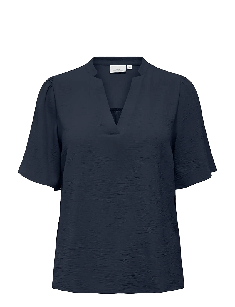 ONLY Carmakoma - CARNOEMI 2/4 V-NECK BLOUSE WVN - kurzämlige blusen - navy blazer - 0