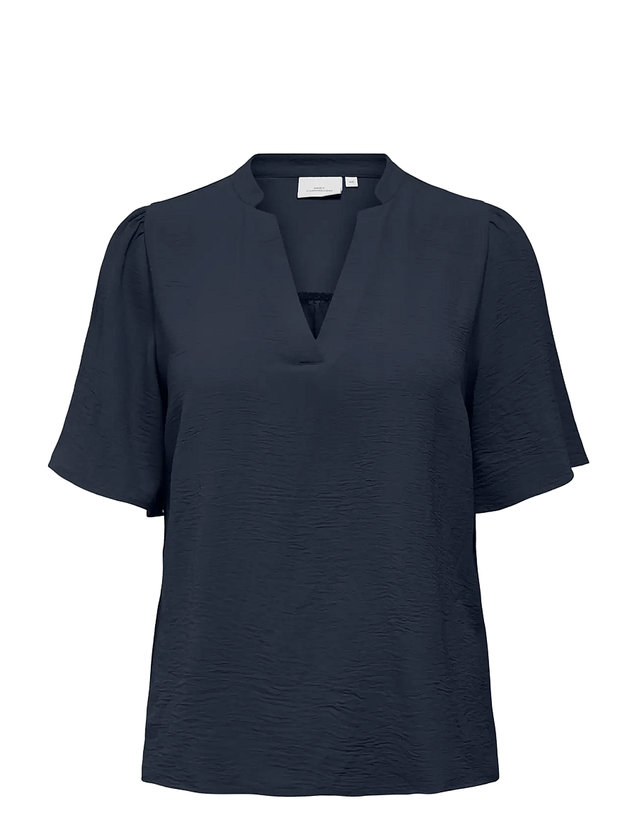 ONLY Carmakoma - CARNOEMI 2/4 V-NECK BLOUSE WVN - lühikeste varrukatega pluusid - navy blazer - 0