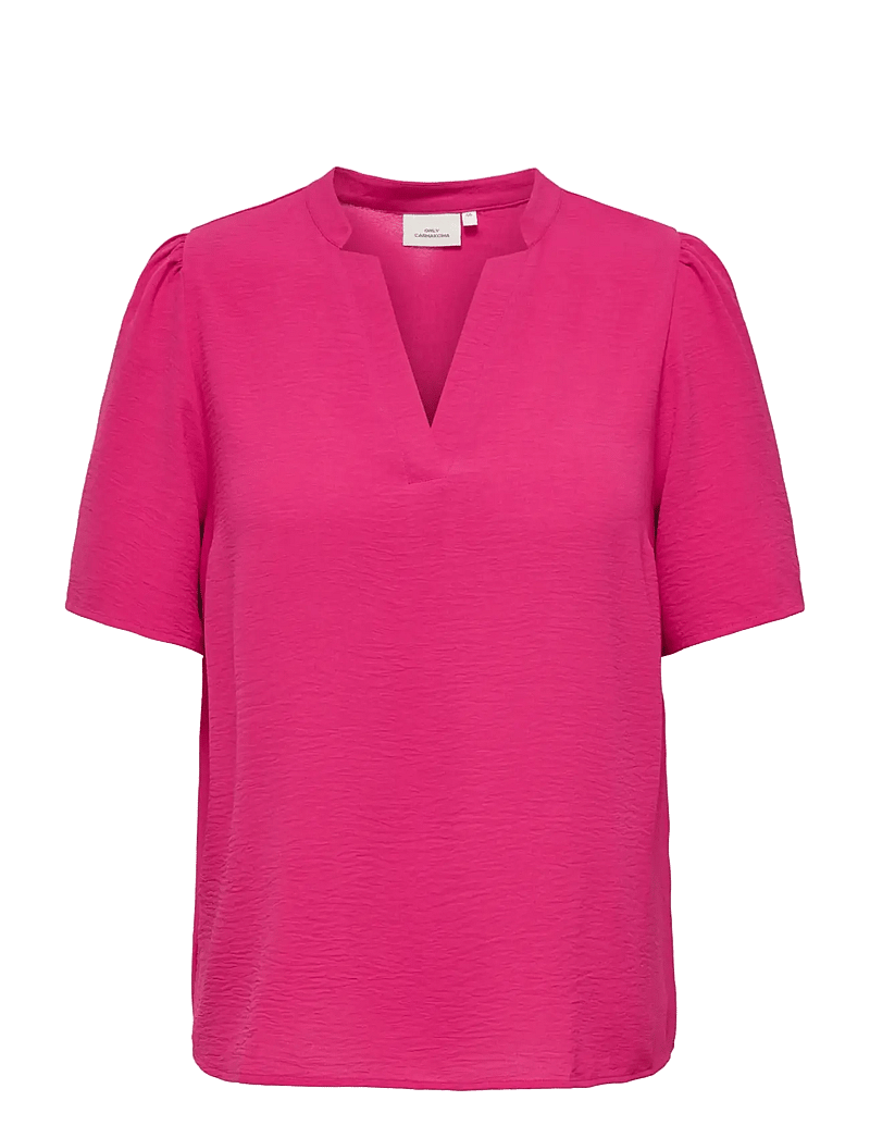 ONLY Carmakoma - CARNOEMI 2/4 V-NECK BLOUSE WVN - kurzämlige blusen - pink yarrow - 1