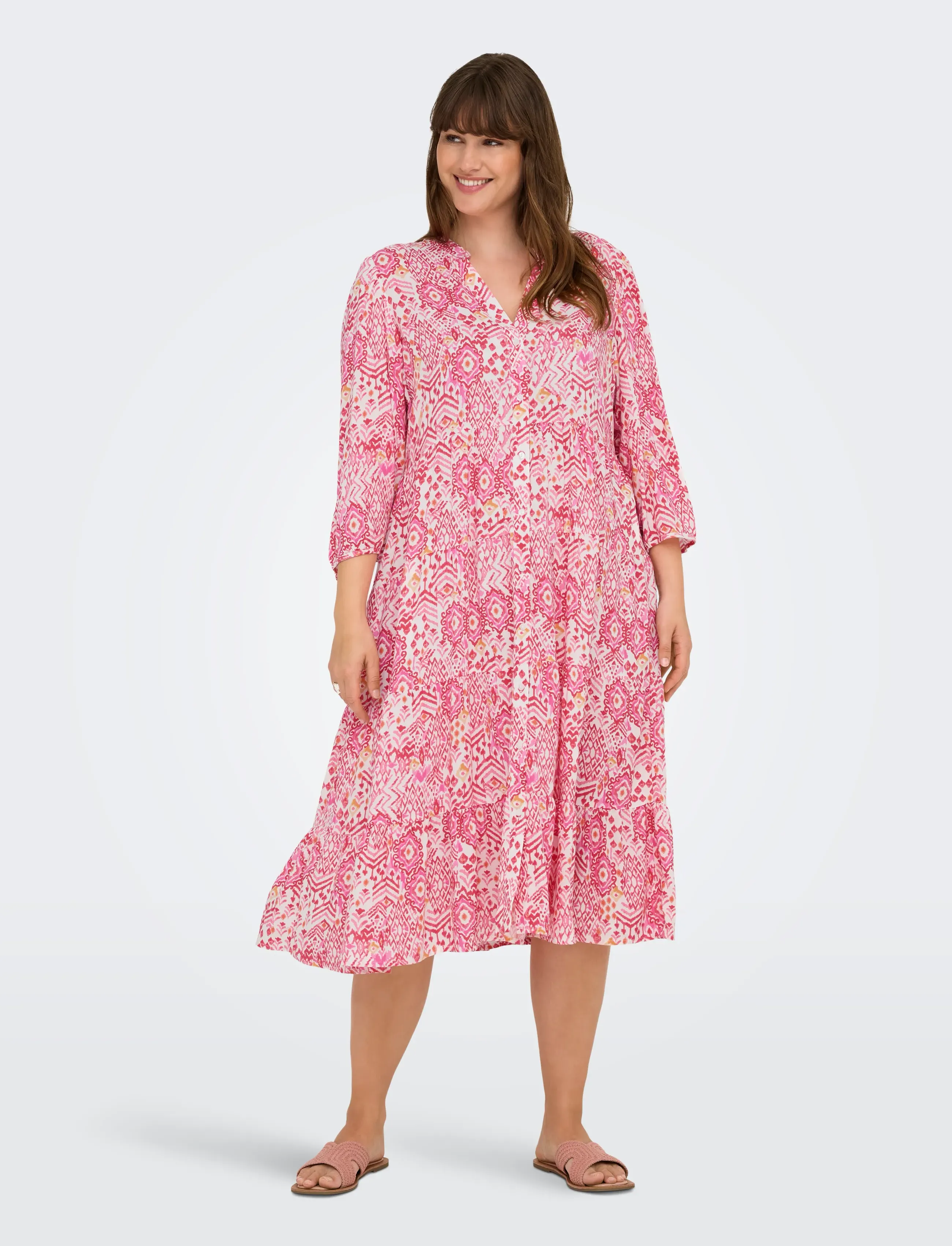 ONLY Carmakoma Carmilana 3/4 Dress Wvn Noos, 52, Dresses, Rosa - Knee-length & Midi, Frauen