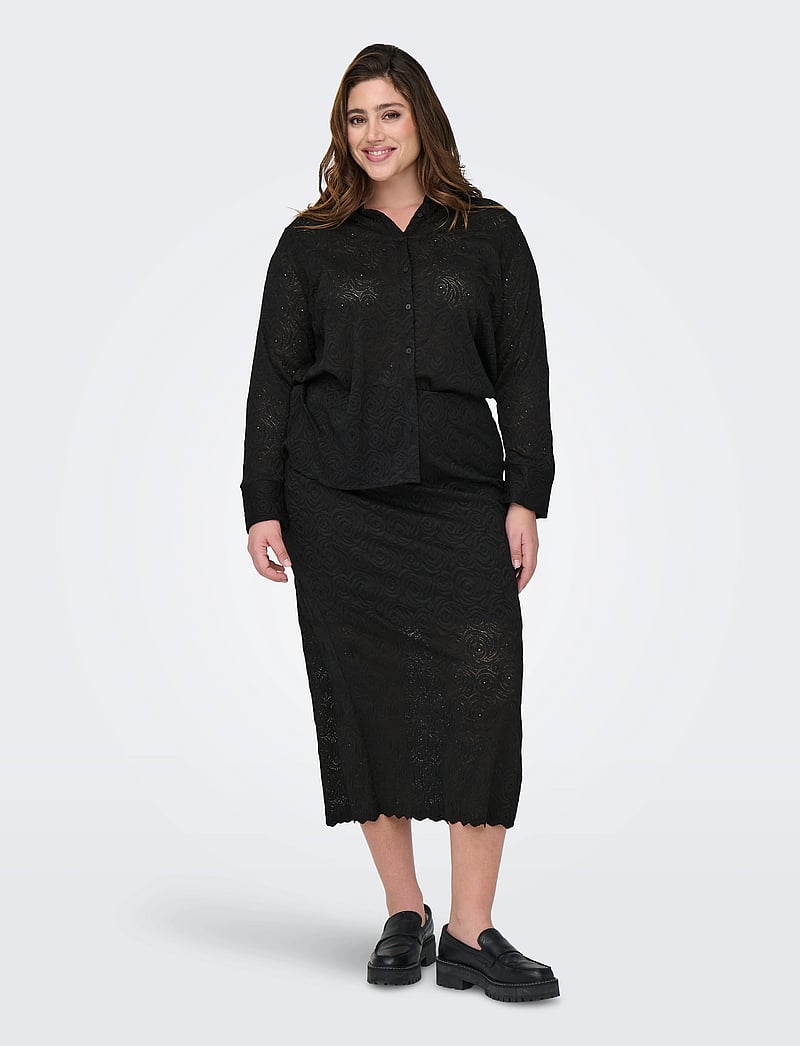 ONLY Carmakoma - CARROSIL CALF LACE SLIT SKIRT JRS - midiseelikud - black - 5