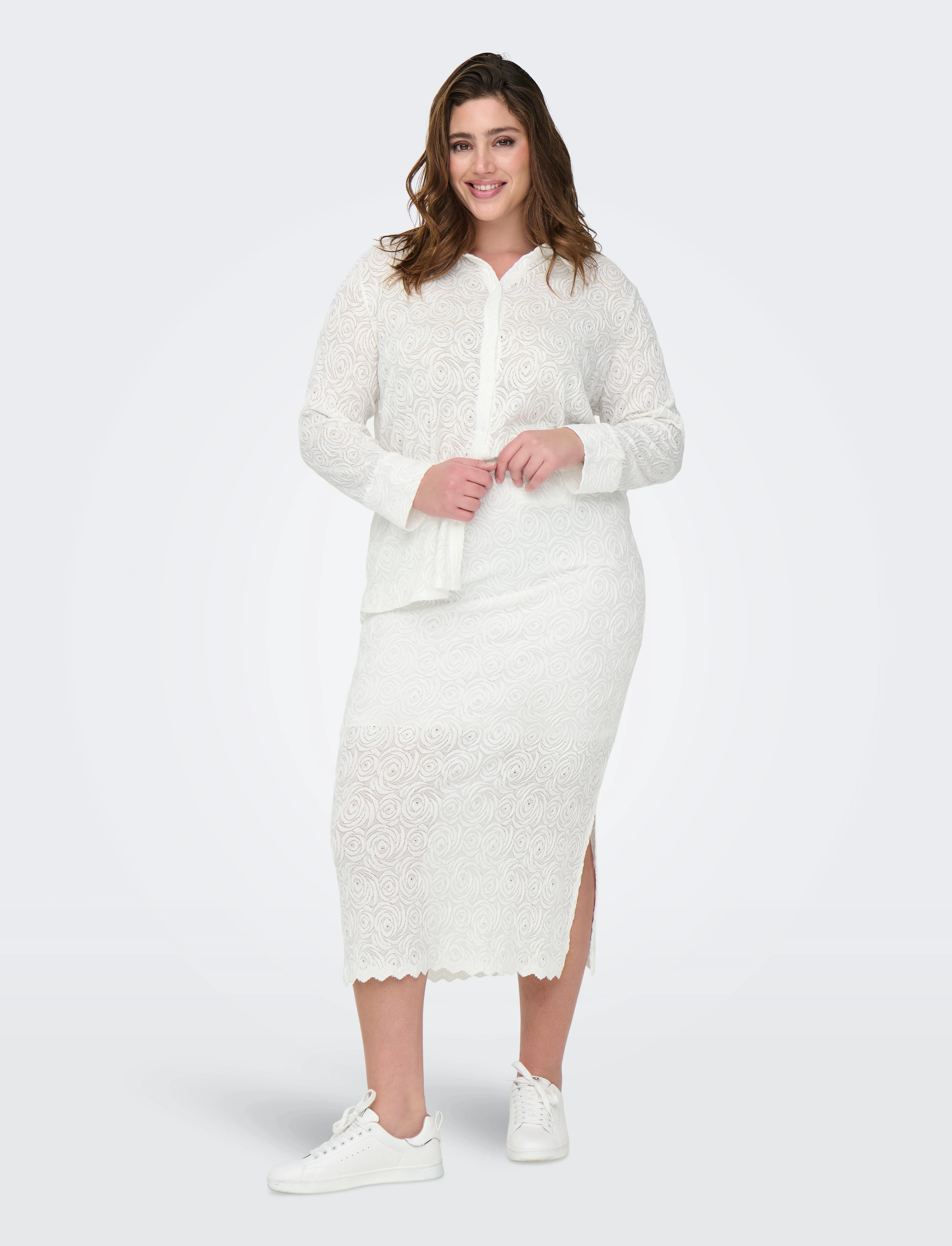 ONLY Carmakoma - CARROSIL CALF LACE SLIT SKIRT JRS - jupes midi - cloud dancer - 5