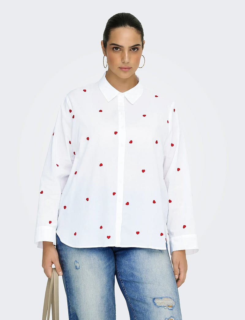 ONLY Carmakoma - CARNEW LINA GRACE LS EMB SHIRT WVN NOOS - langärmlige hemden - bright white - 0