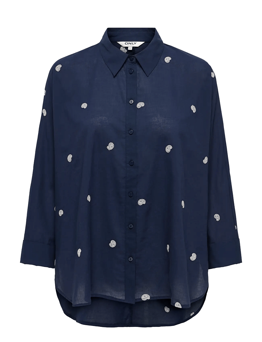 ONLY Carmakoma - CARNEW LINA GRACE LS EMB SHIRT WVN NOOS - långärmade skjortor - navy blazer - 0