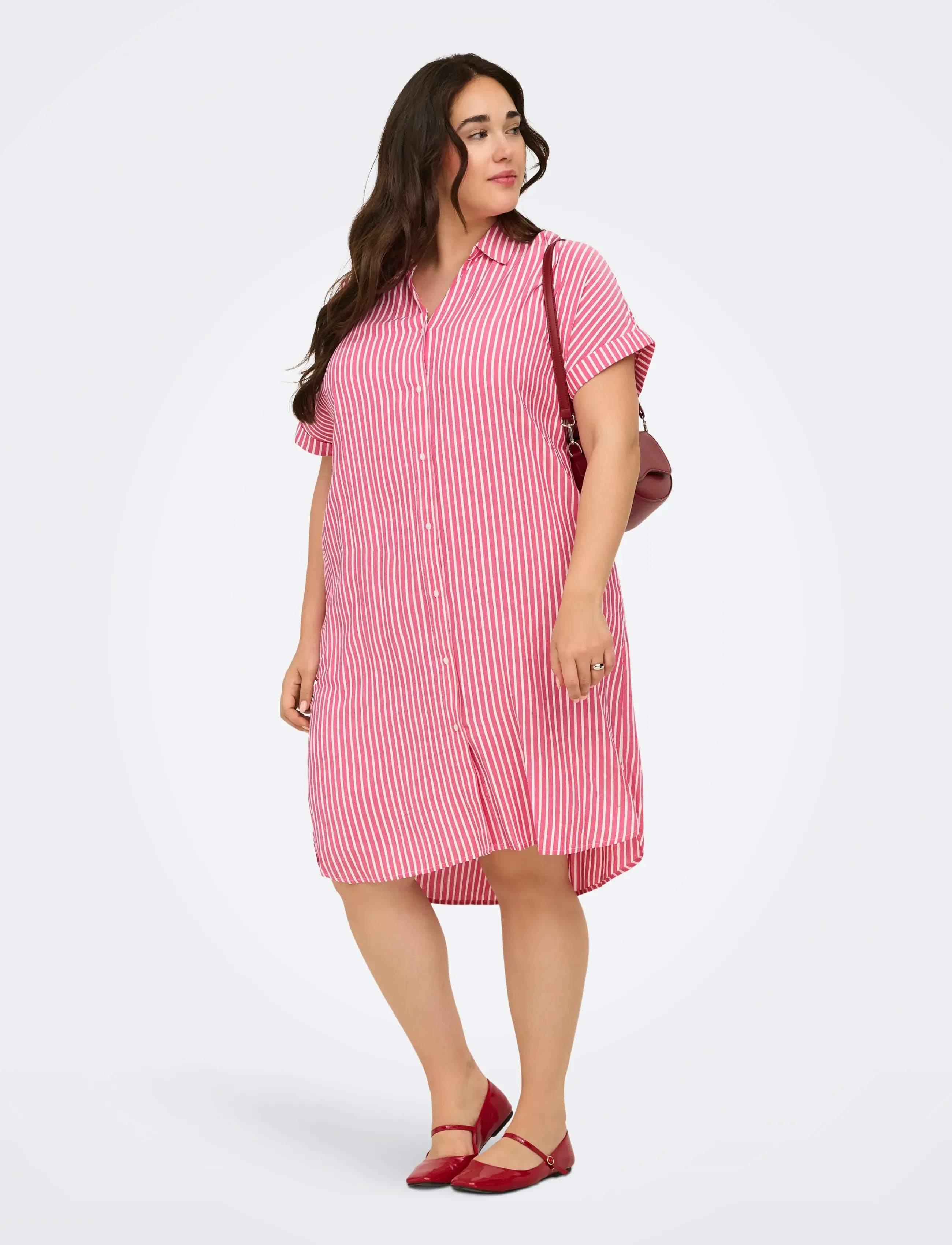 ONLY Carmakoma Carpenna S/S Shirt Knee Dress Wvn, 50, Pink, Kjoler > Skjortekjoler, Dame