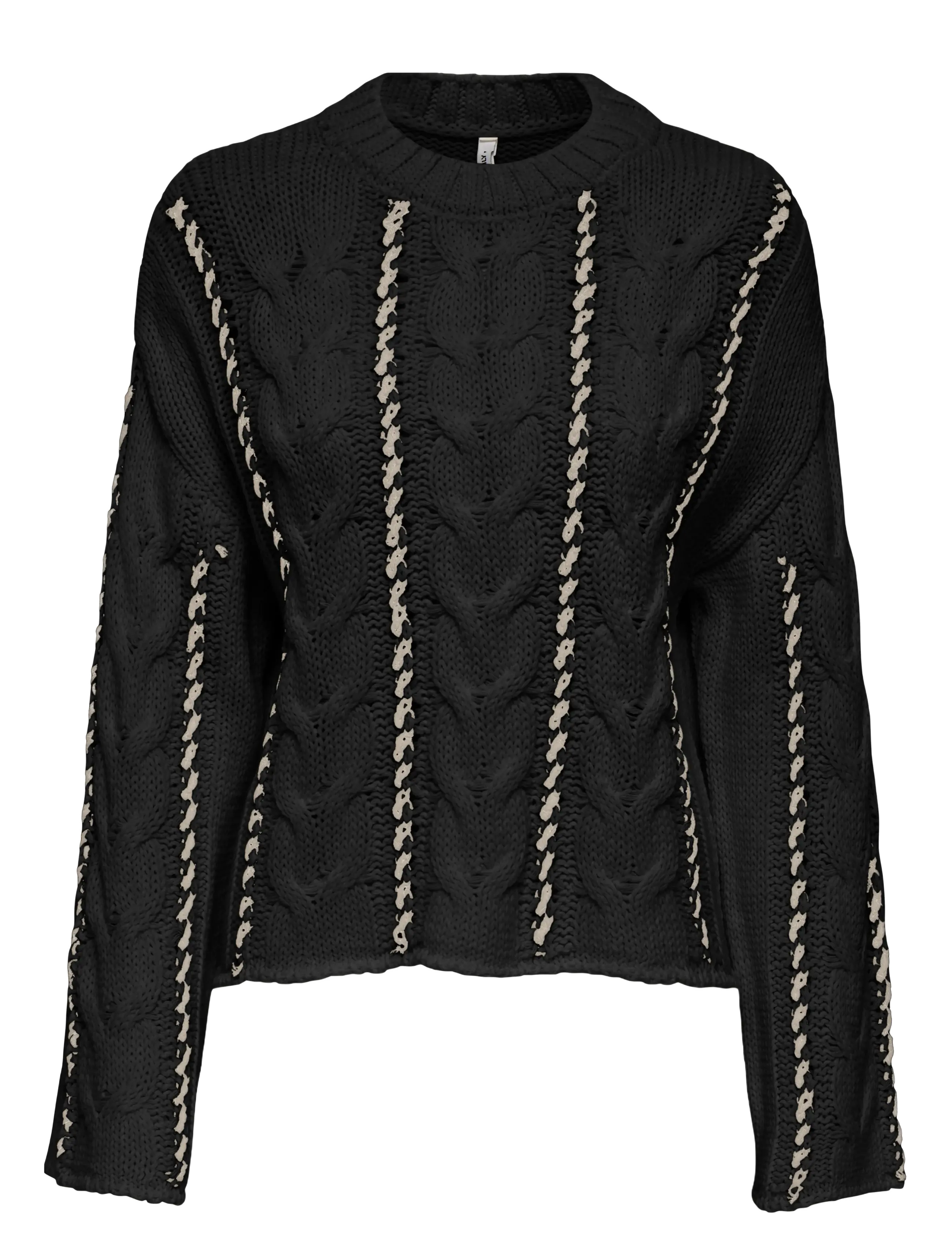 ONLY CARMAKOMA Cartessa Cabel Stitch Ls O-Neck Knt Schwarz - 50-52 - Damen