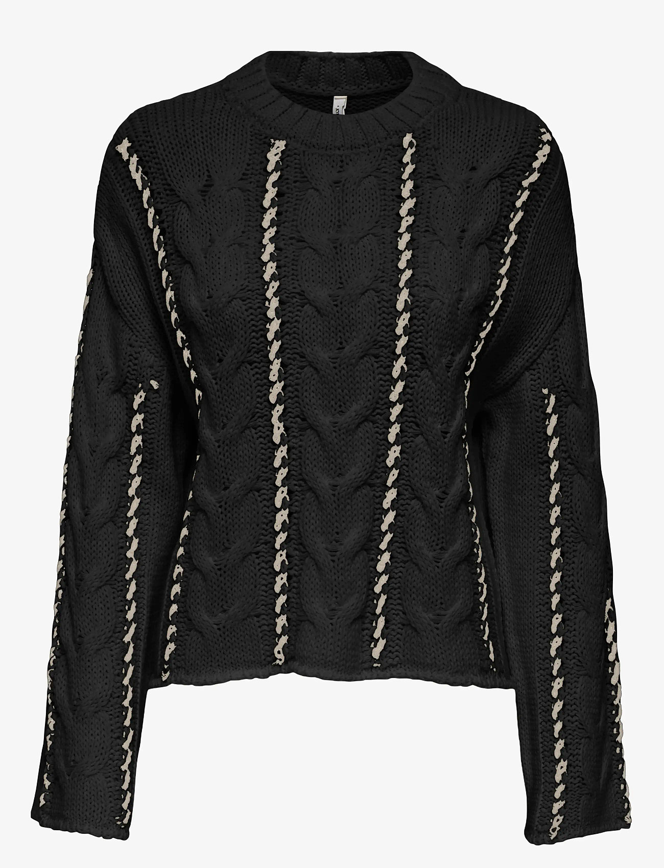 ONLY Carmakoma - CARTESSA CABEL STITCH LS O-NECK KNT - striktrøjer - black - 0