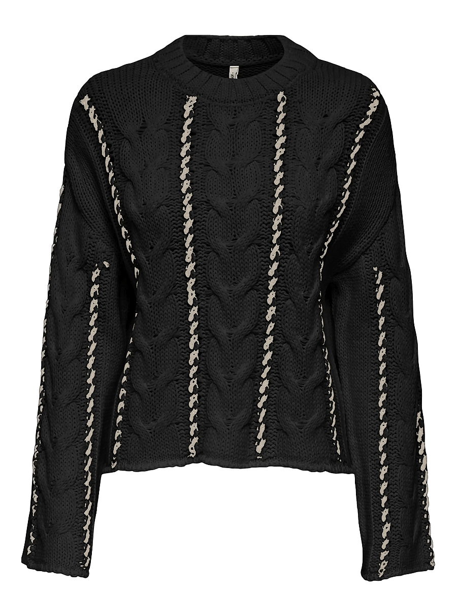 ONLY Carmakoma - CARTESSA CABEL STITCH LS O-NECK KNT - sviitrid - black - 0