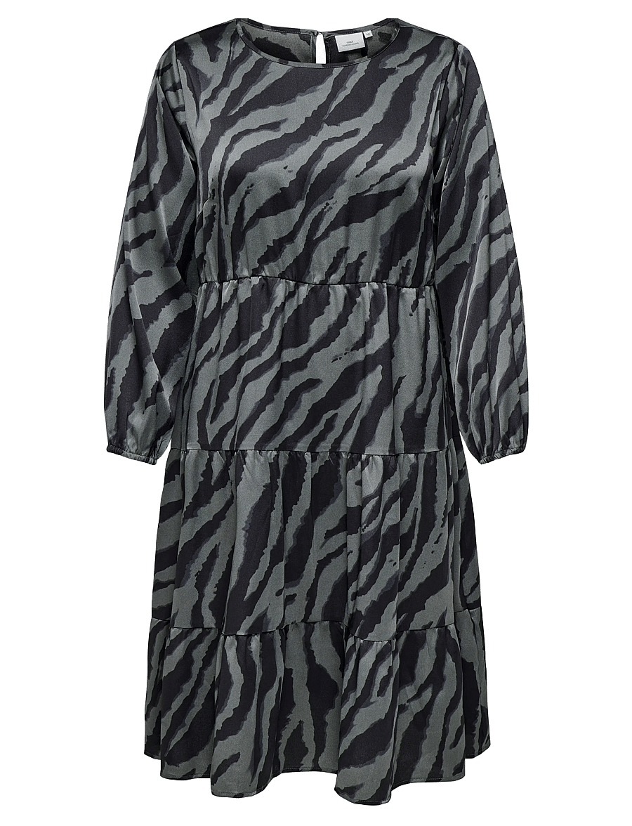 ONLY Carmakoma - CARZORRA L/S O-NECK DRESS WVN - midi dresses - black - 1
