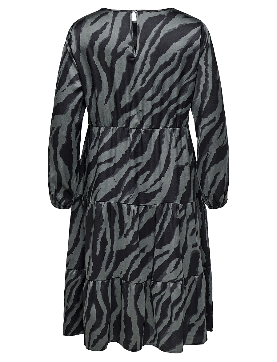 ONLY Carmakoma - CARZORRA L/S O-NECK DRESS WVN - midi dresses - black - 2