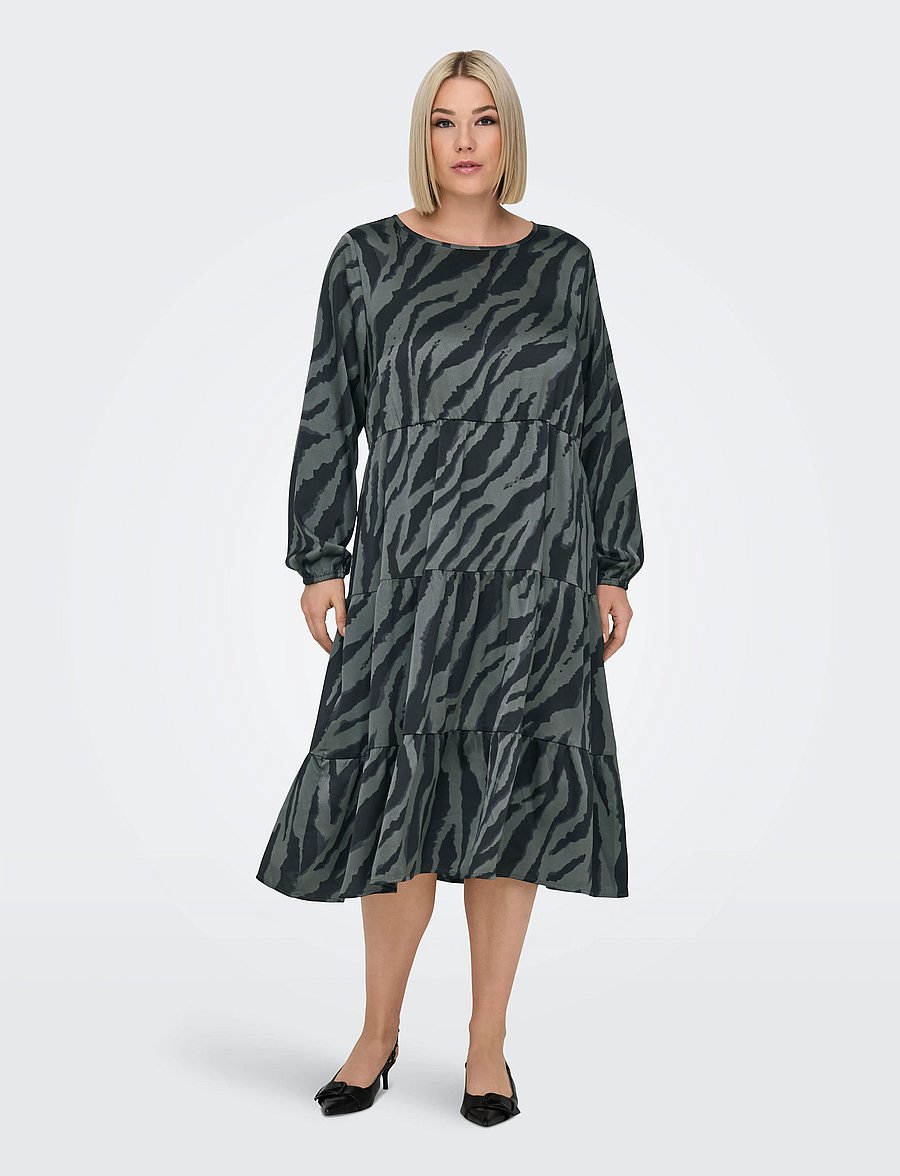 ONLY Carmakoma - CARZORRA L/S O-NECK DRESS WVN - midi dresses - black - 5