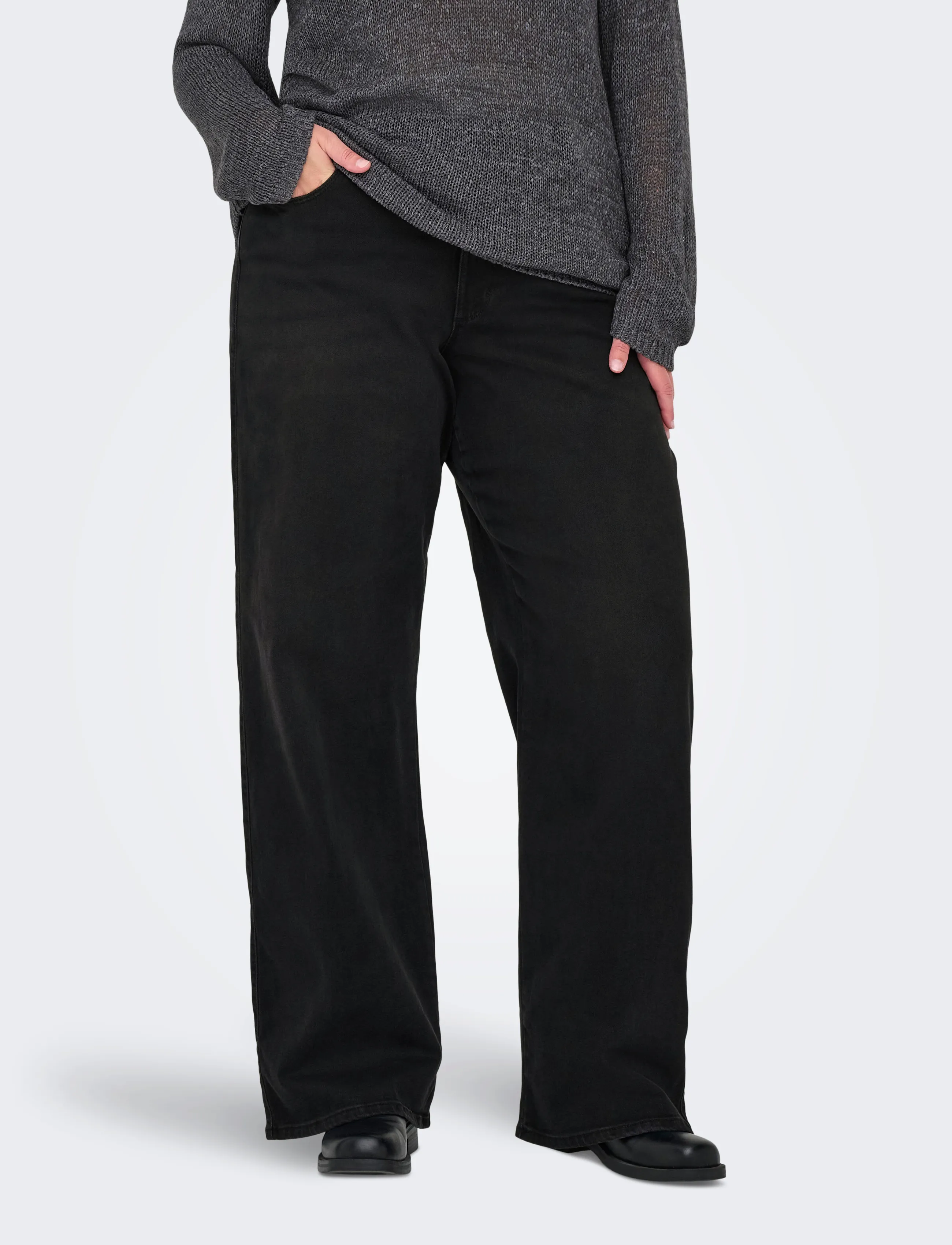 ONLY Carmakoma CARSNOW HW WIDE DNM JEANS  PIM WB NOOS - Laia säärega teksad - WASHED BLACK / black
