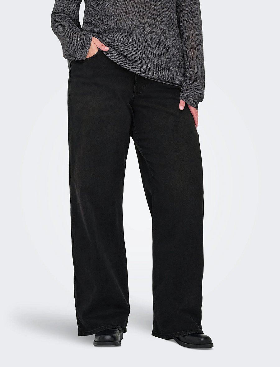 ONLY Carmakoma - CARSNOW HW WIDE DNM JEANS PIM WB NOOS - brede jeans - washed black - 0