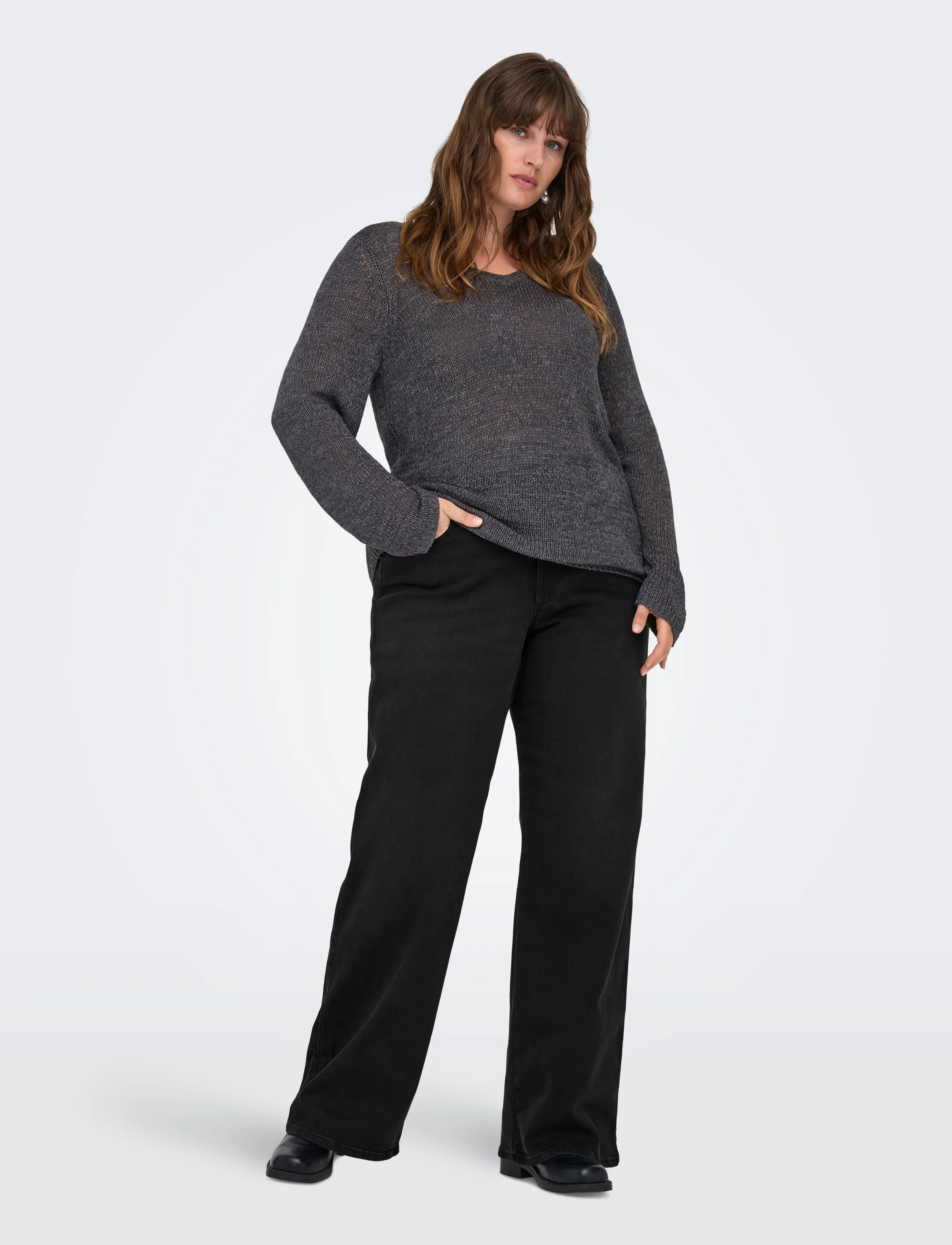 ONLY Carmakoma - CARSNOW HW WIDE DNM JEANS  PIM WB NOOS - brede jeans - washed black - 4