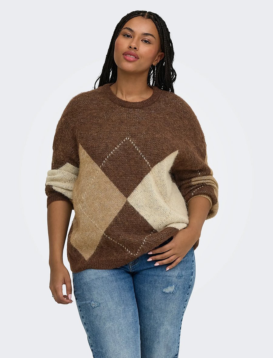 ONLY Carmakoma - CARNOEME JQ LS O-NECK KNT NOOS - pullover - chestnut - 0