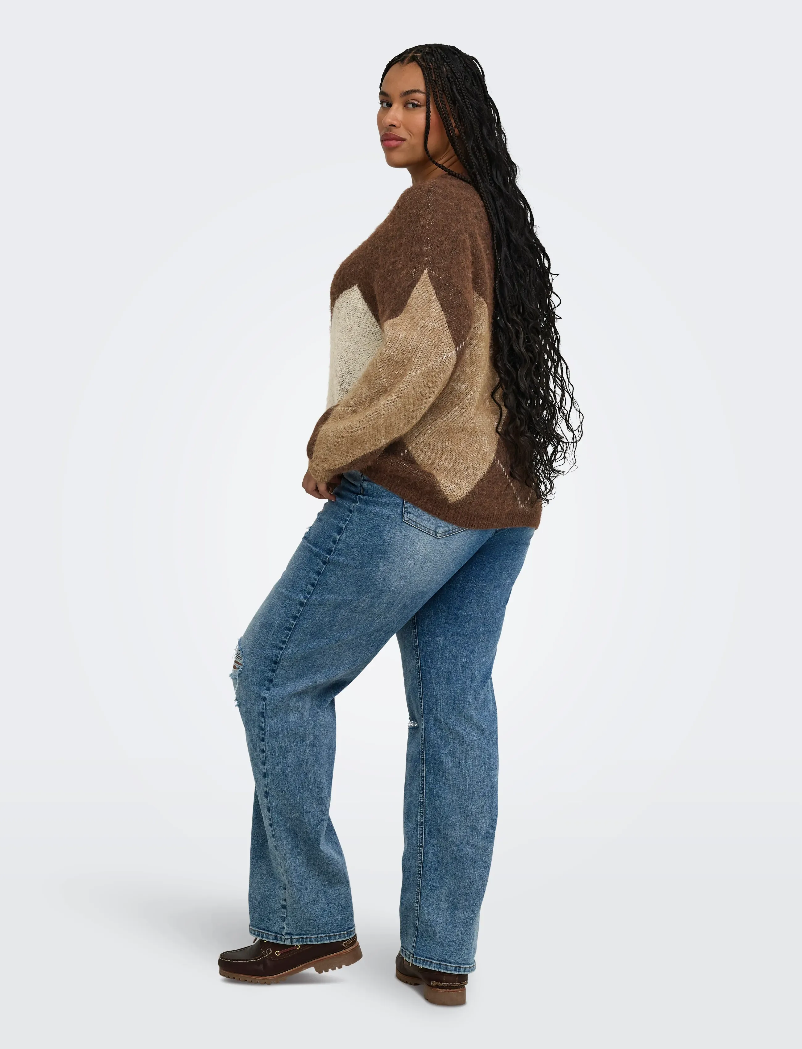 ONLY Carmakoma - CARNOEME JQ LS O-NECK KNT NOOS - pullover - chestnut - 3