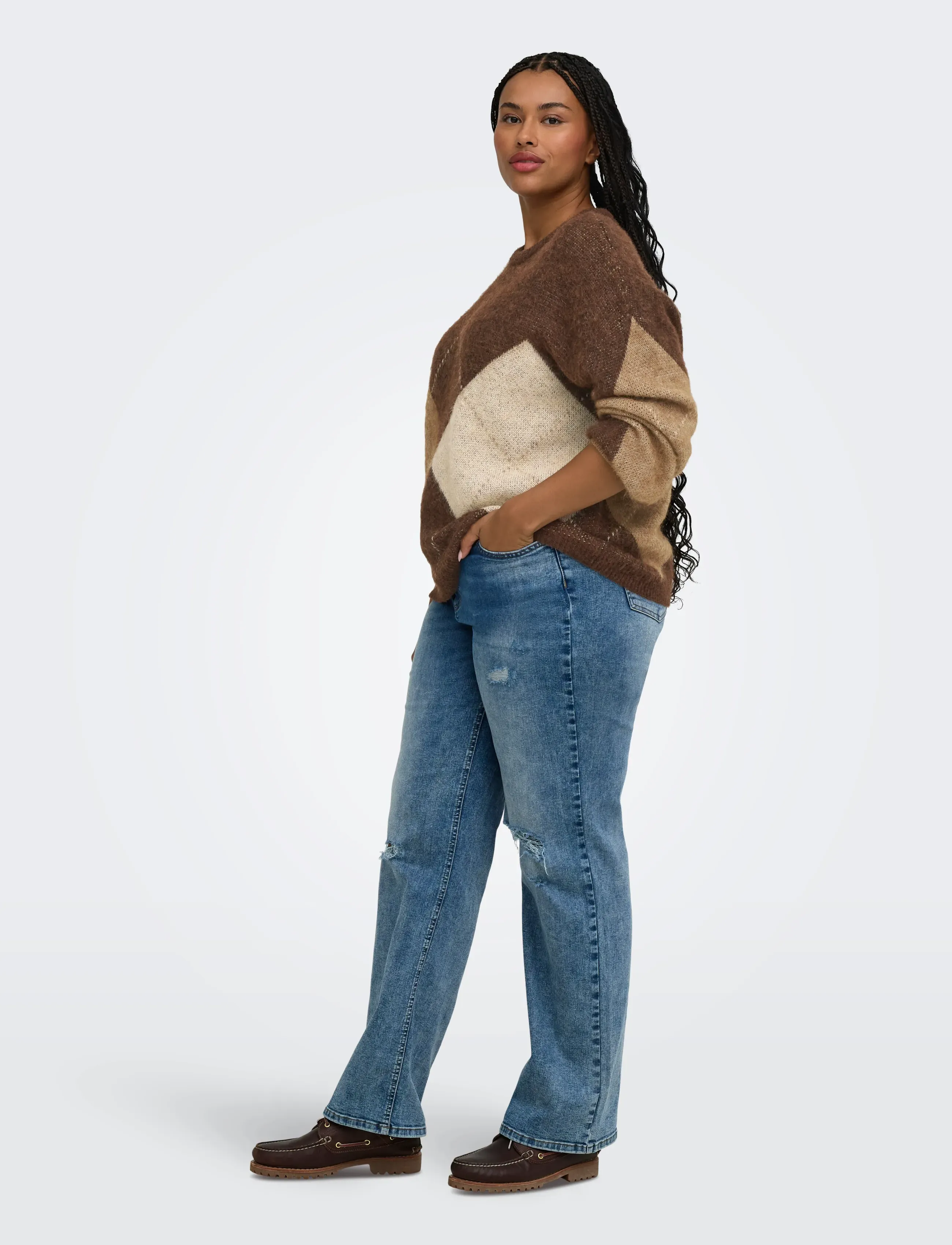 ONLY Carmakoma - CARNOEME JQ LS O-NECK KNT NOOS - pullover - chestnut - 4