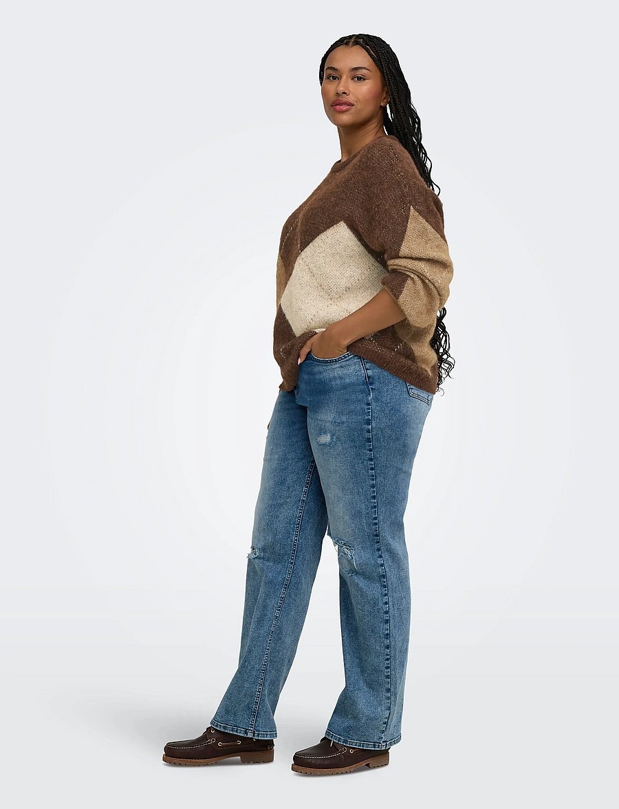 ONLY Carmakoma - CARNOEME JQ LS O-NECK KNT NOOS - pullover - chestnut - 4