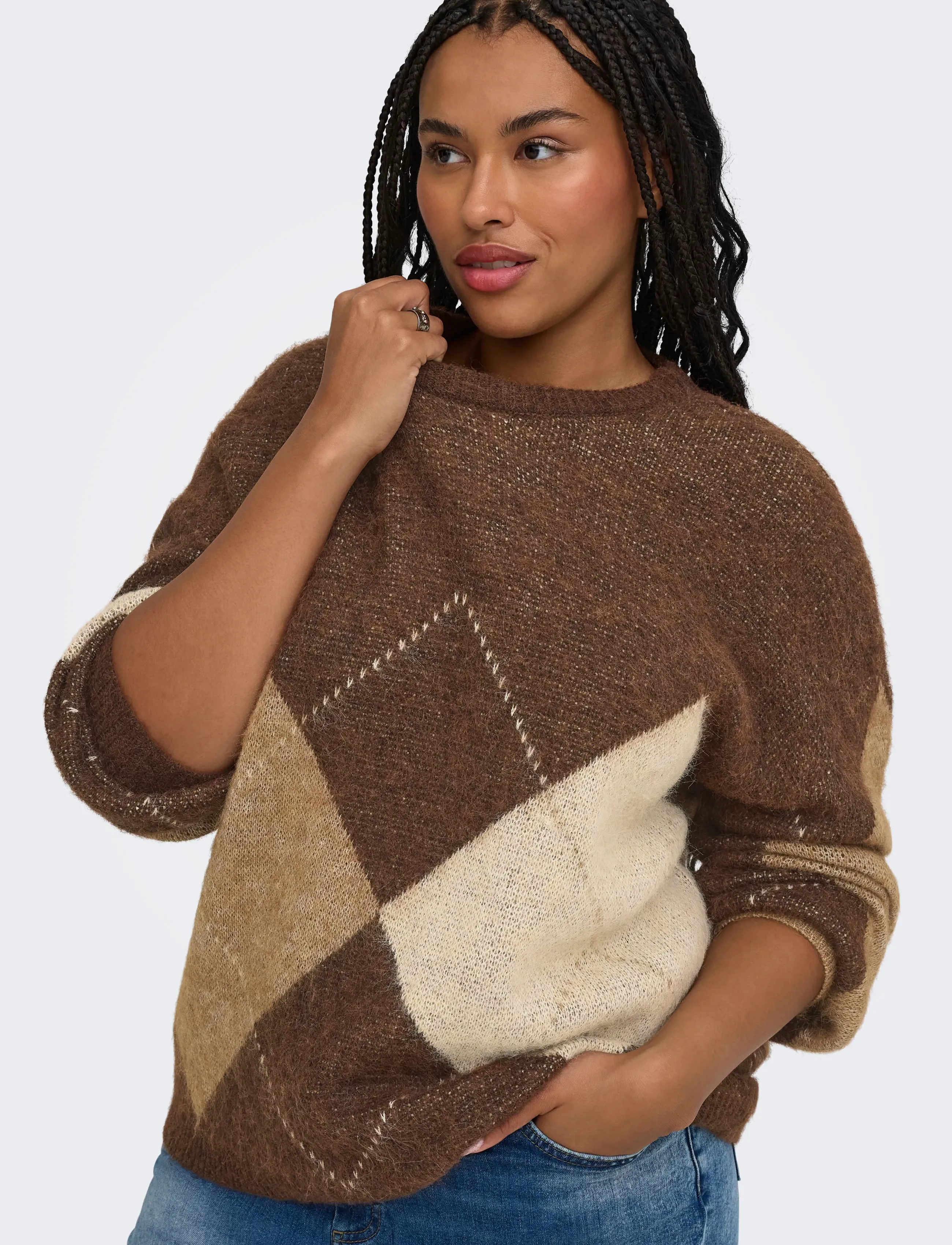 ONLY Carmakoma - CARNOEME JQ LS O-NECK KNT NOOS - pullover - chestnut - 5