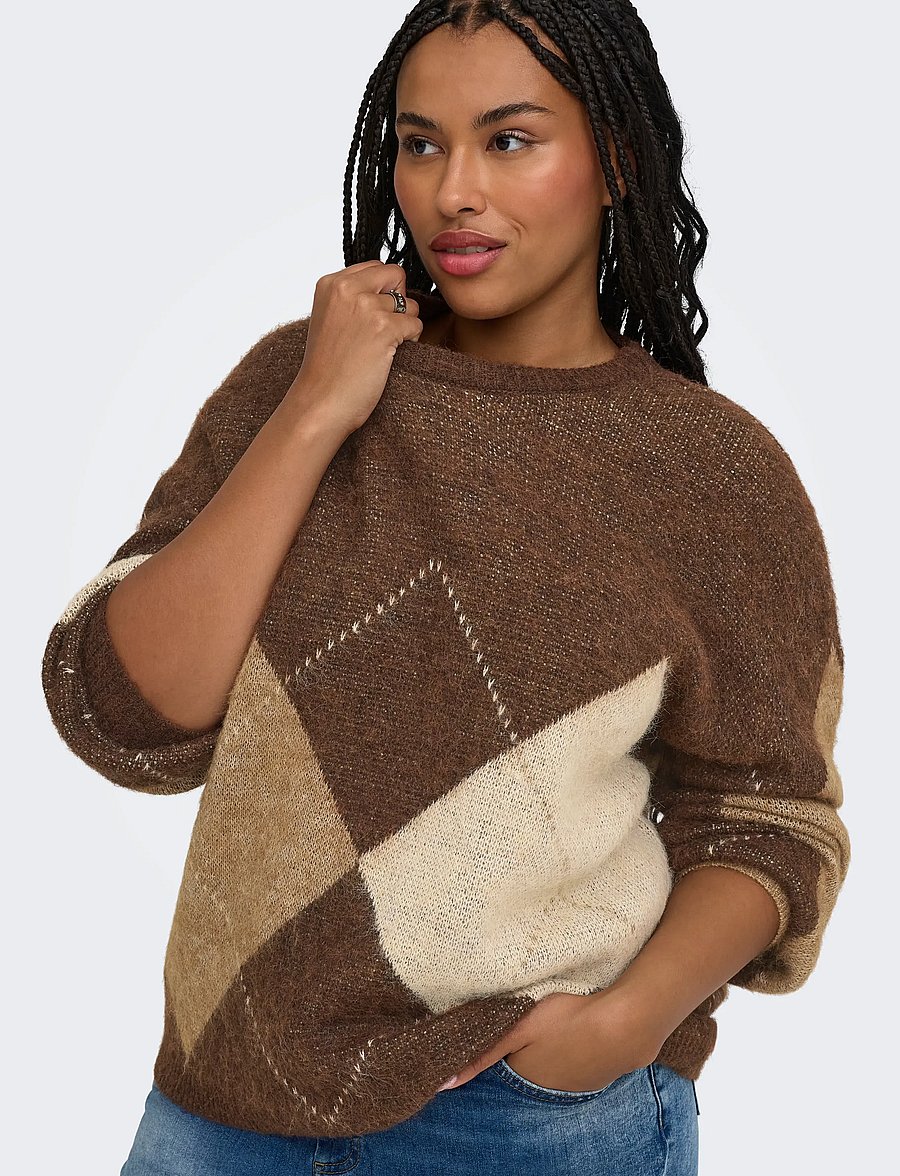 ONLY Carmakoma - CARNOEME JQ LS O-NECK KNT NOOS - pullover - chestnut - 5