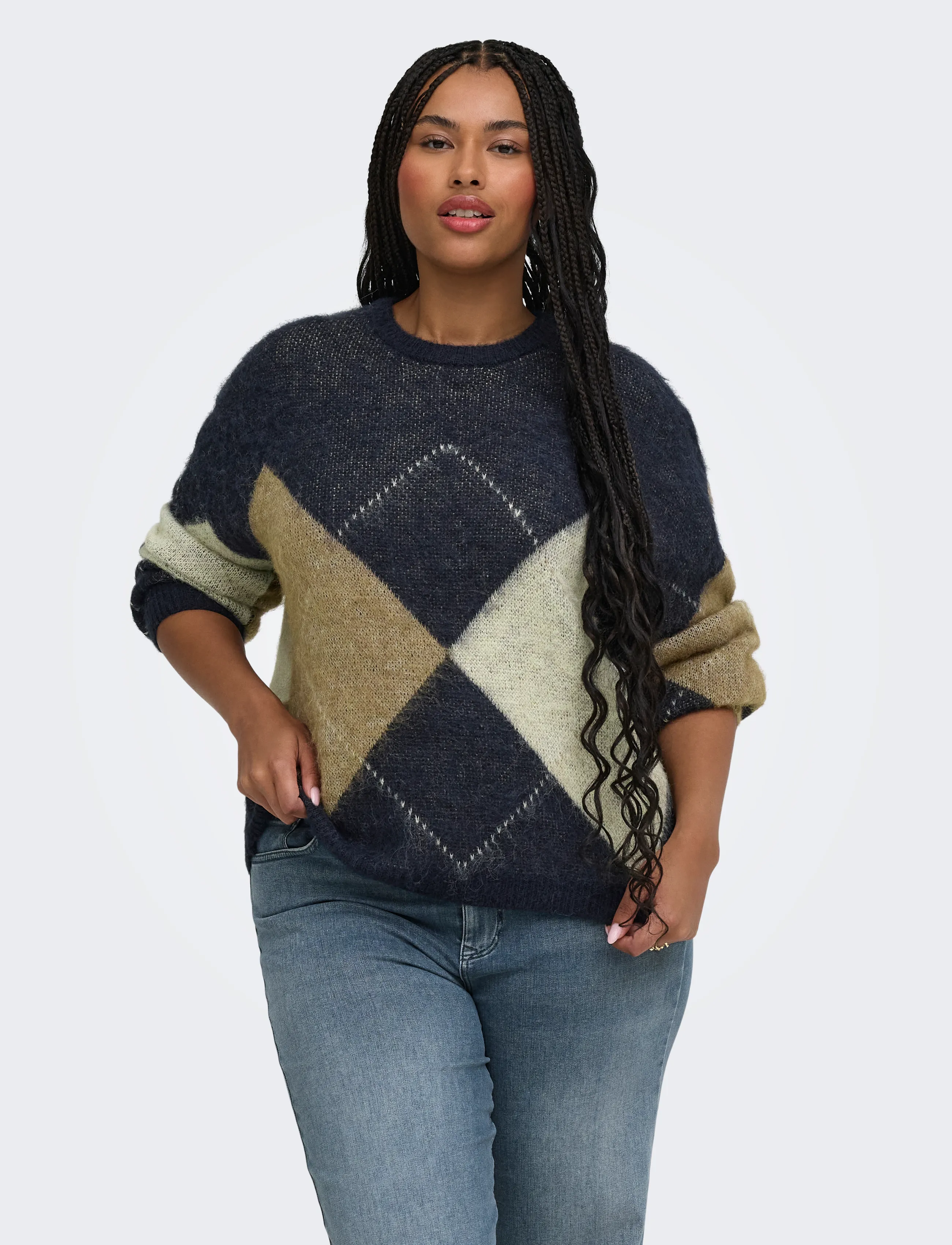 ONLY Carmakoma - CARNOEME JQ LS O-NECK KNT NOOS - striktrøjer - night sky - 0