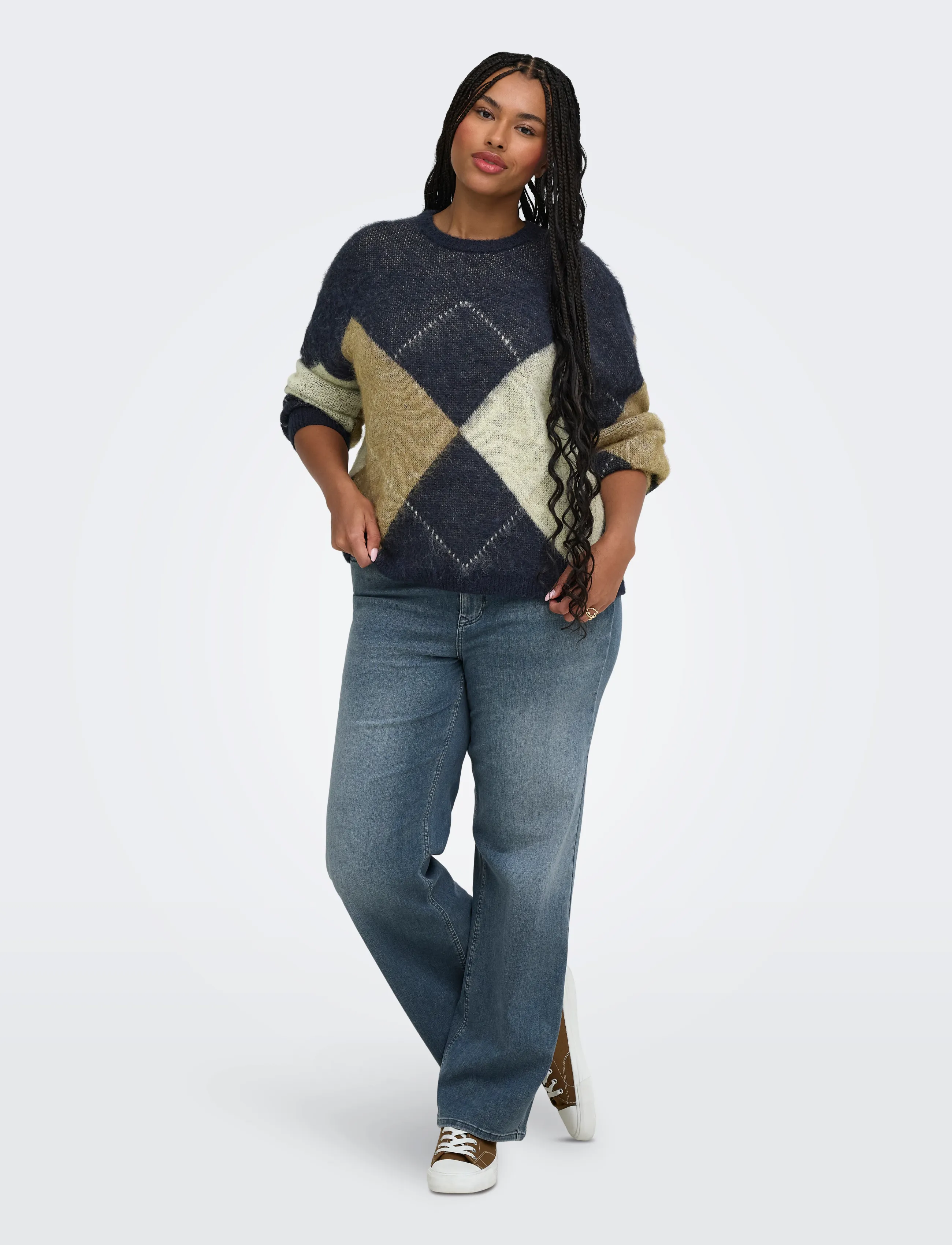 ONLY Carmakoma - CARNOEME JQ LS O-NECK KNT NOOS - striktrøjer - night sky - 4