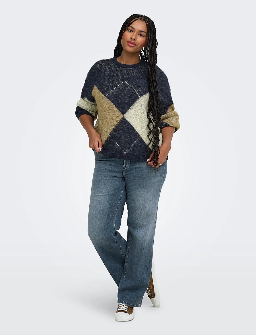 ONLY Carmakoma - CARNOEME JQ LS O-NECK KNT NOOS - striktrøjer - night sky - 4