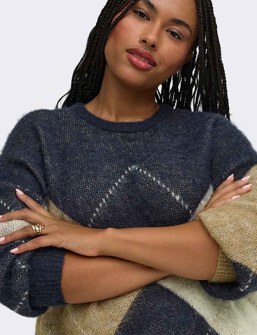 ONLY Carmakoma - CARNOEME JQ LS O-NECK KNT NOOS - striktrøjer - night sky - 5