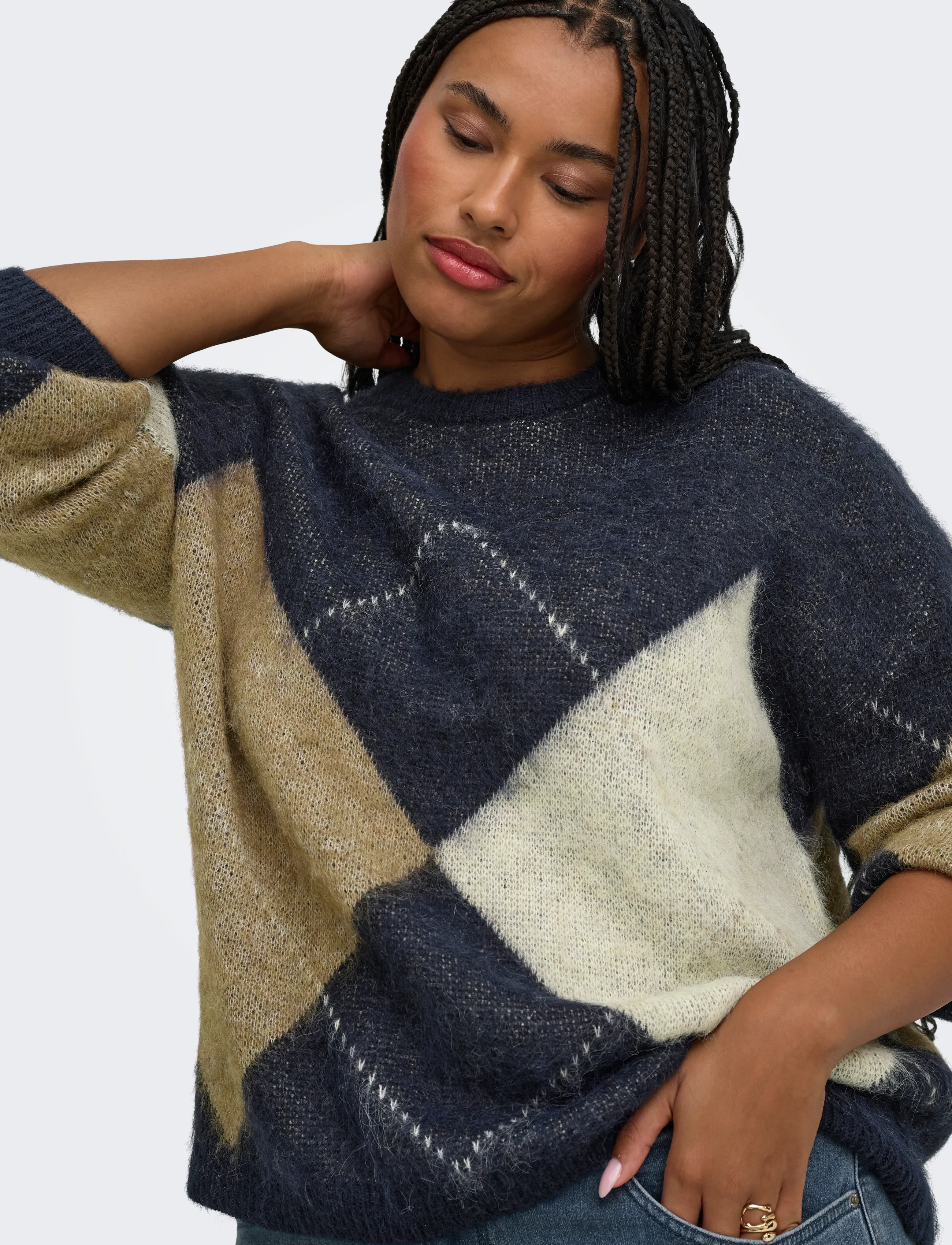 ONLY Carmakoma CARNOEME JQ LS O-NECK KNT NOOS - Fødselsdag - NIGHT SKY / navy