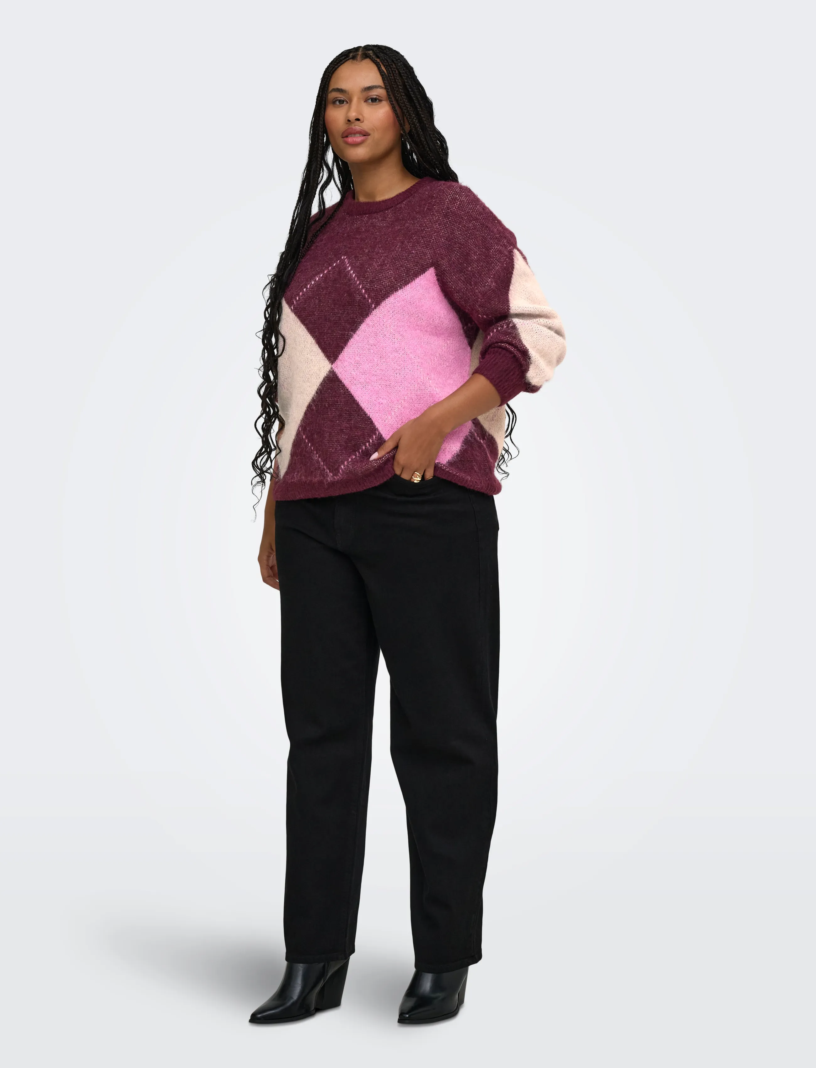 ONLY Carmakoma - CARNOEME JQ LS O-NECK KNT NOOS - winetasting - 4
