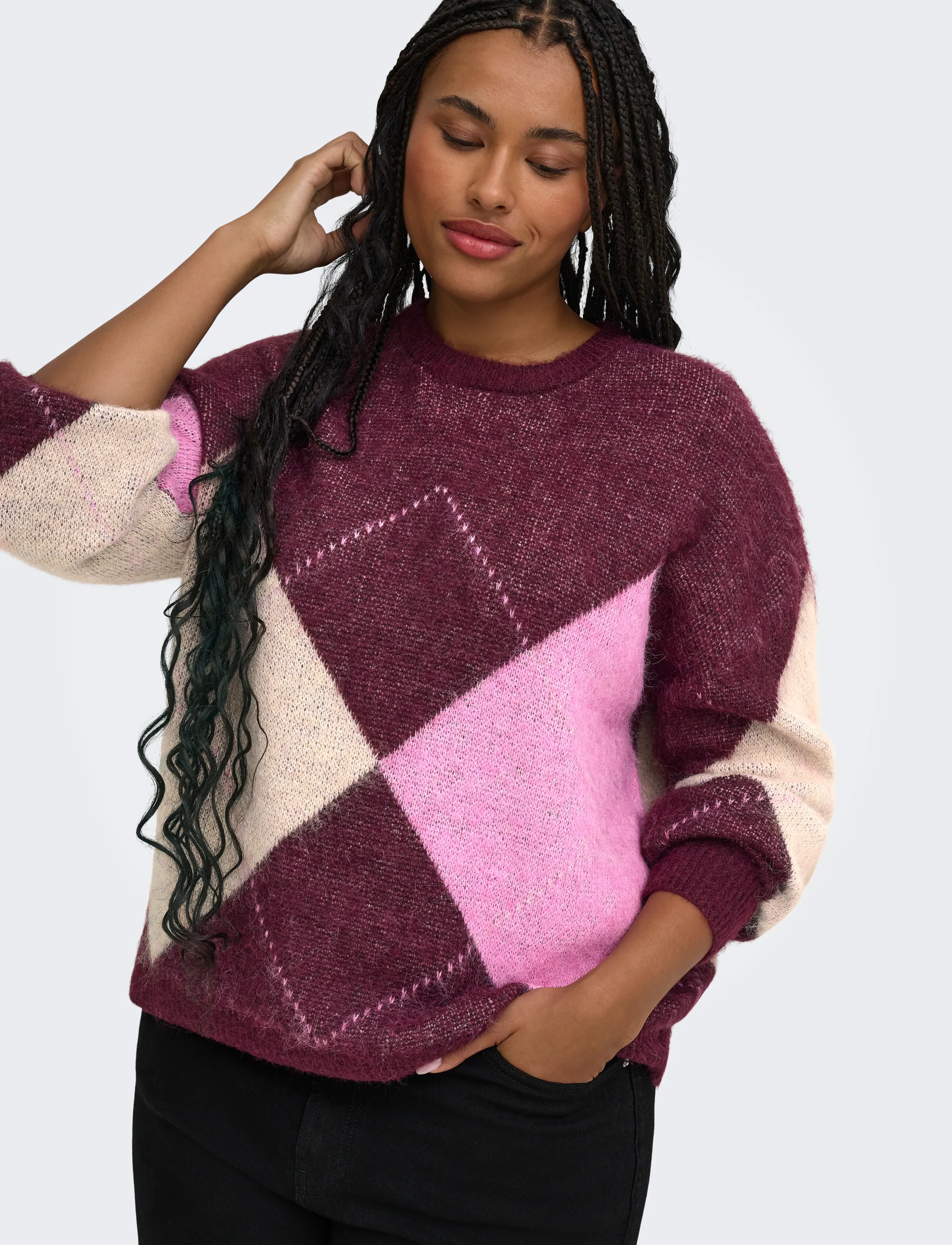 ONLY Carmakoma - CARNOEME JQ LS O-NECK KNT NOOS - winetasting - 5