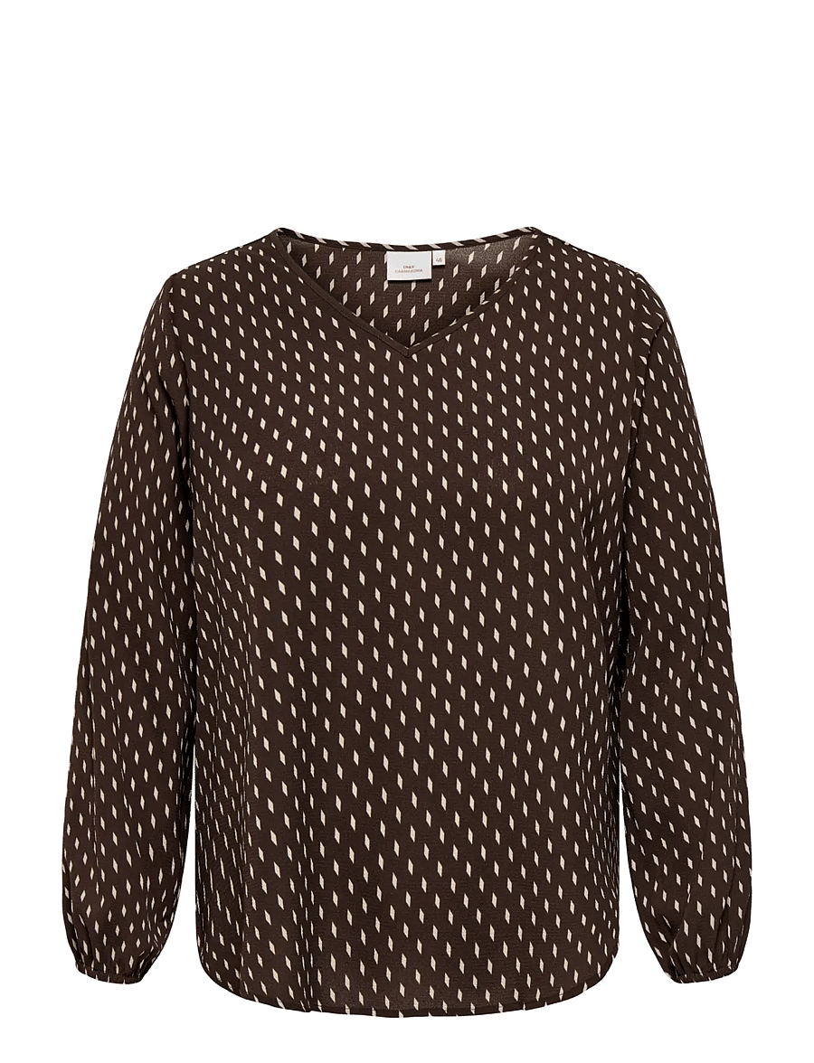 ONLY Carmakoma - CARVICA L/S V-NECK TOP WVN NOOS - coffee bean - 1
