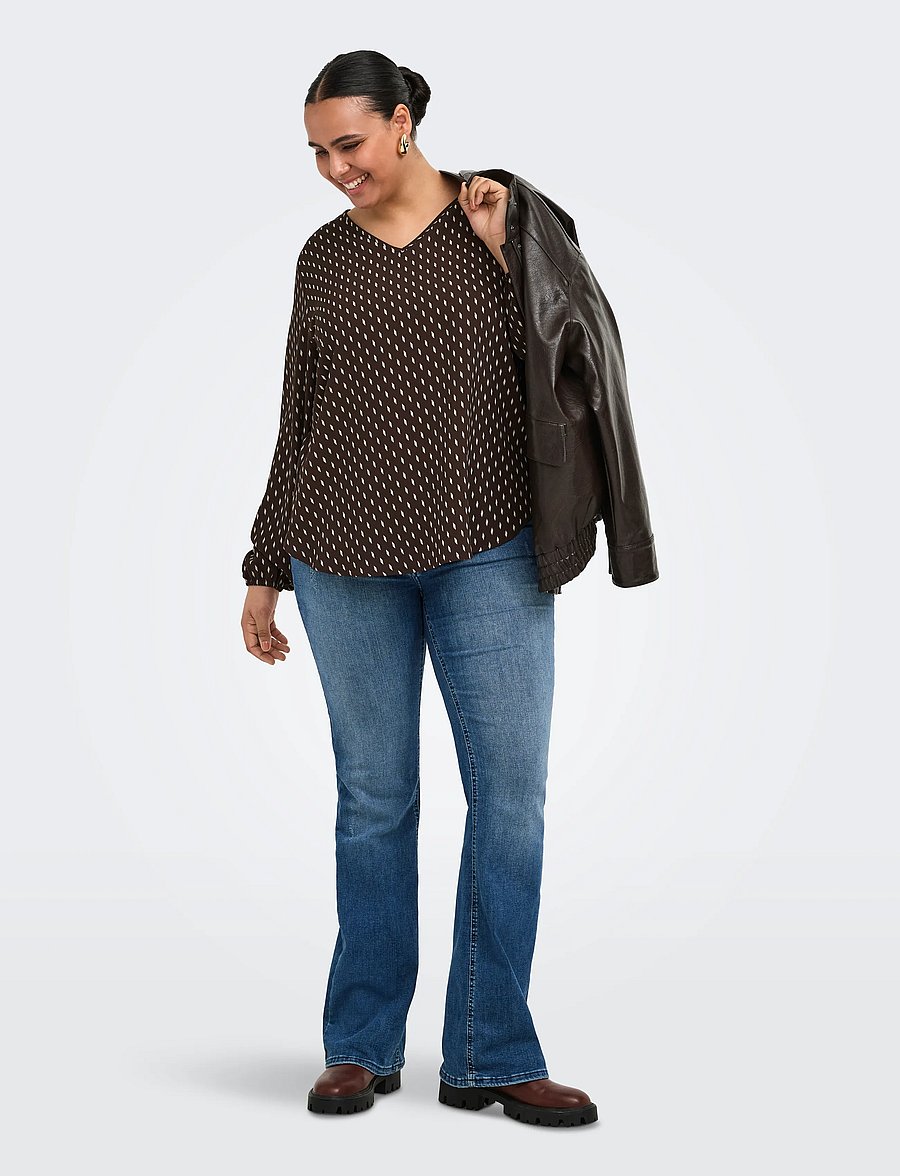 ONLY Carmakoma - CARVICA L/S V-NECK TOP WVN NOOS - coffee bean - 4
