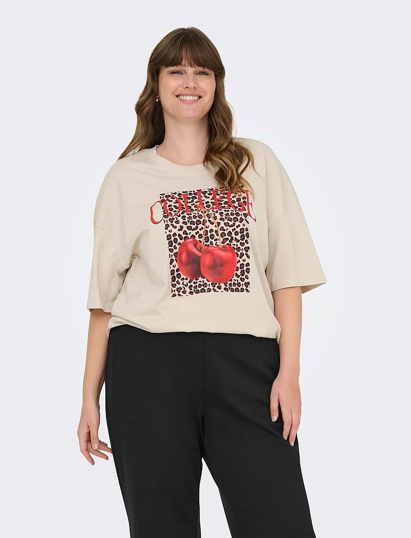 ONLY Carmakoma - CARKOURTNEY LIFE SS O-NECK REG TEE JRS - pumice stone - 0