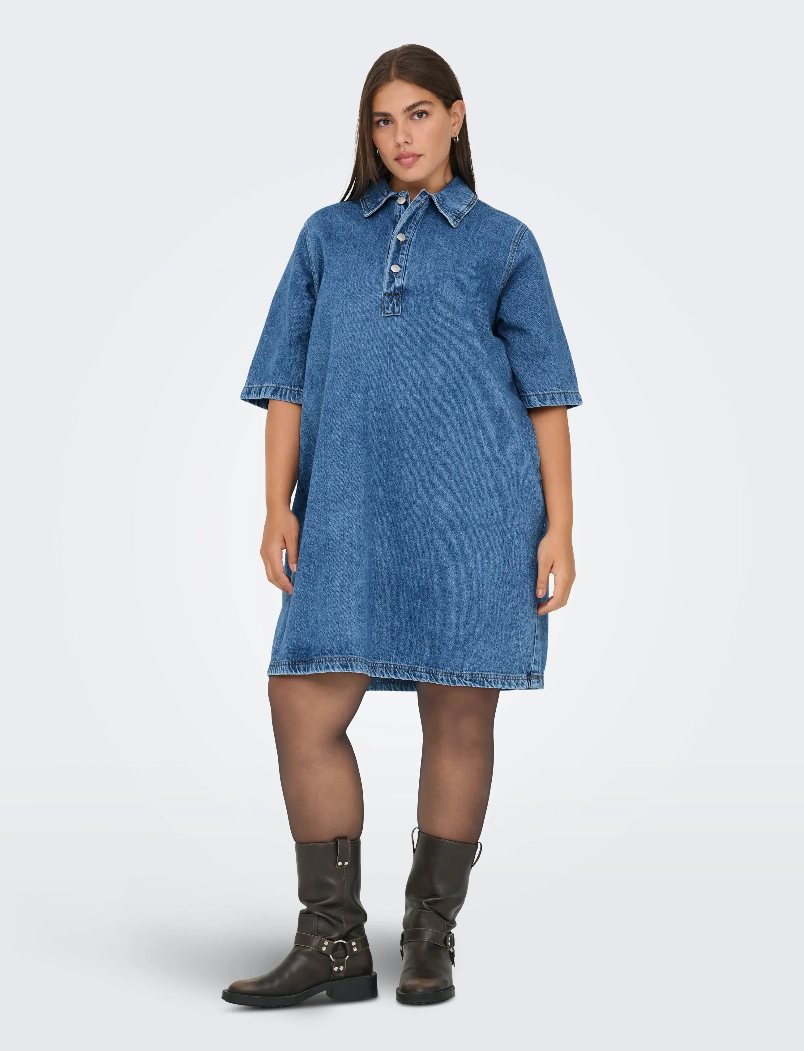 ONLY Carmakoma CARGRY S/S KNEE DRESS DNM AZG - Nyheter - MEDIUM BLUE DENIM / blue