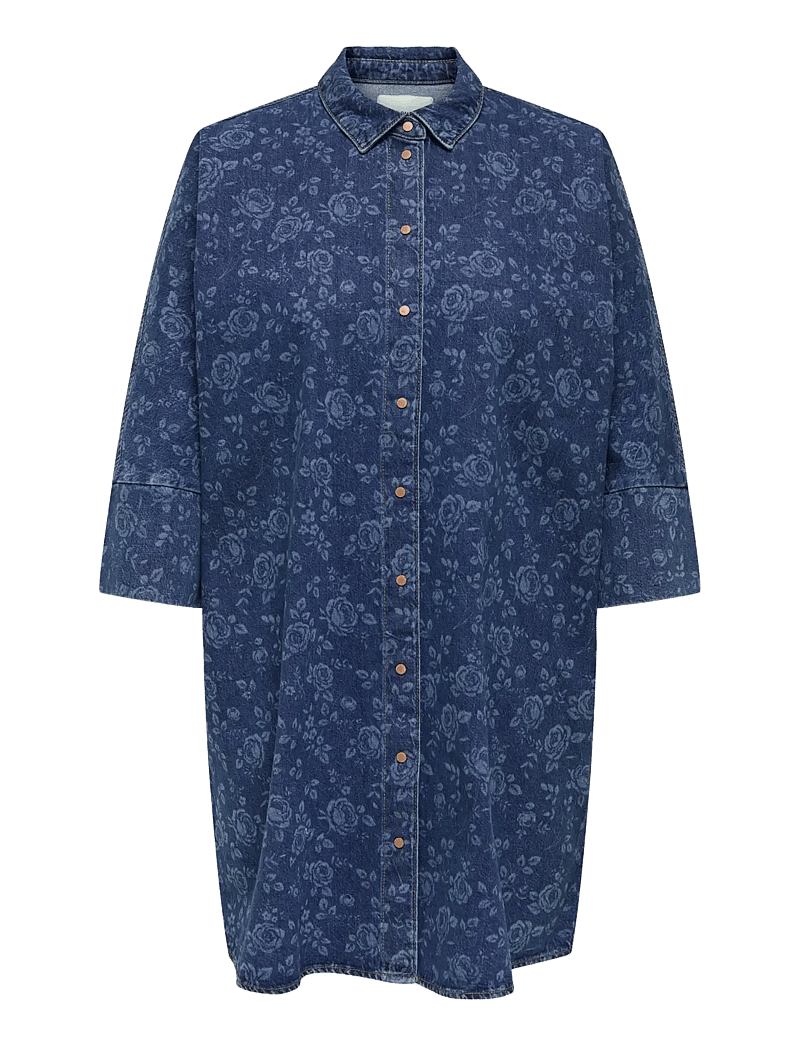 ONLY Carmakoma - CARGRACE 3/4 ROSE DNM DRESS PIM - hemdkleider - medium blue denim - 1