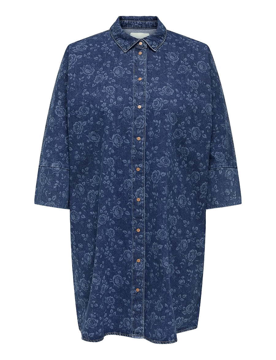 ONLY Carmakoma - CARGRACE 3/4 ROSE DNM DRESS PIM - robes chemises - medium blue denim - 1