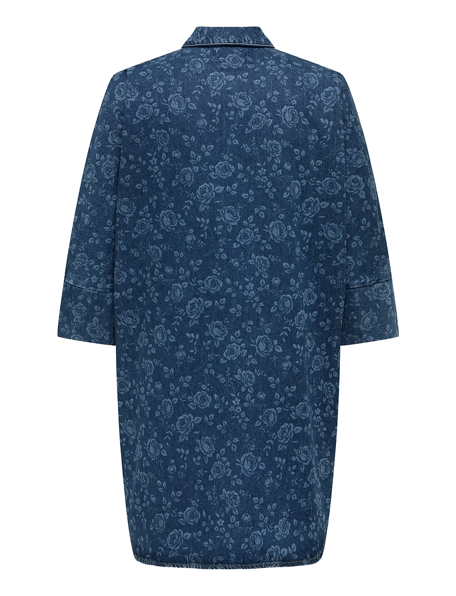 ONLY Carmakoma - CARGRACE 3/4 ROSE DNM DRESS PIM - robes chemises - medium blue denim - 2