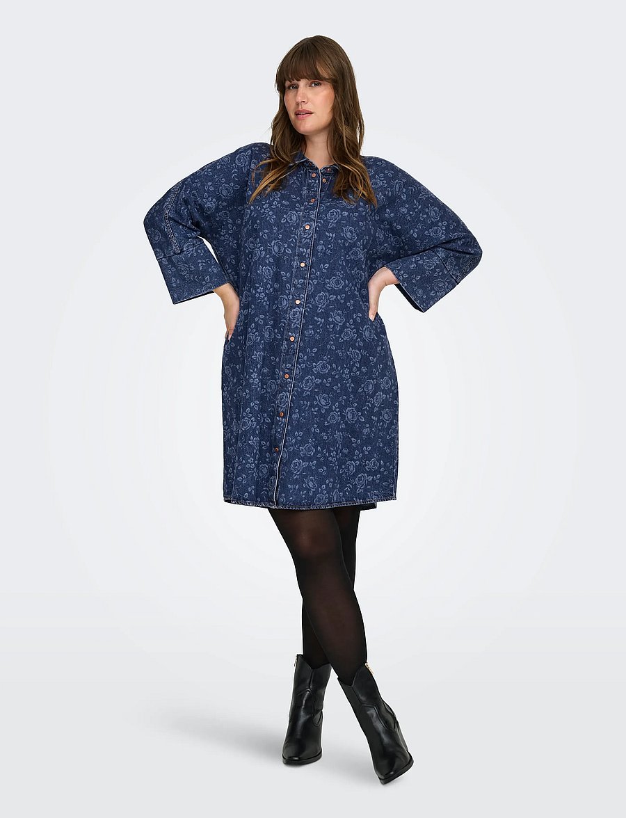 ONLY Carmakoma - CARGRACE 3/4 ROSE DNM DRESS PIM - robes chemises - medium blue denim - 0