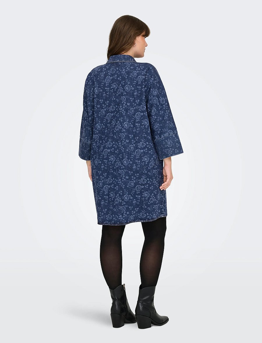 ONLY Carmakoma - CARGRACE 3/4 ROSE DNM DRESS PIM - robes chemises - medium blue denim - 3