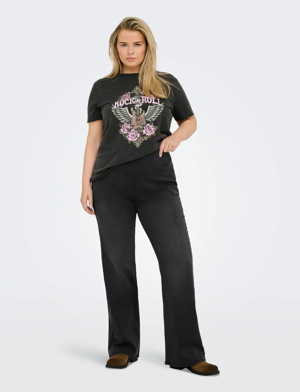 ONLY Carmakoma - CARROYAL MID WAIST FLARED LEGGING NOOS - dzwony - washed black - 5