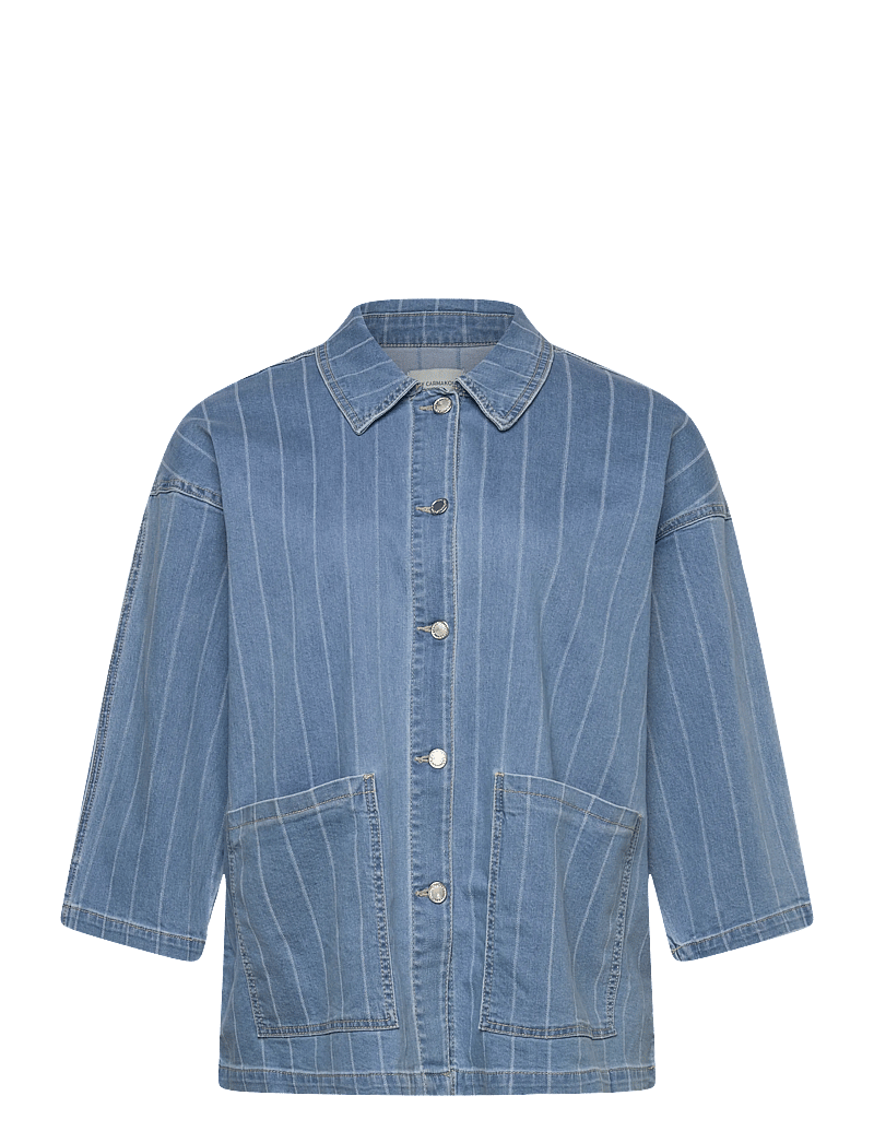 ONLY Carmakoma - CARKIRSI LS STRIPED DNM JACKET GUA - spring jackets - light blue denim - 1