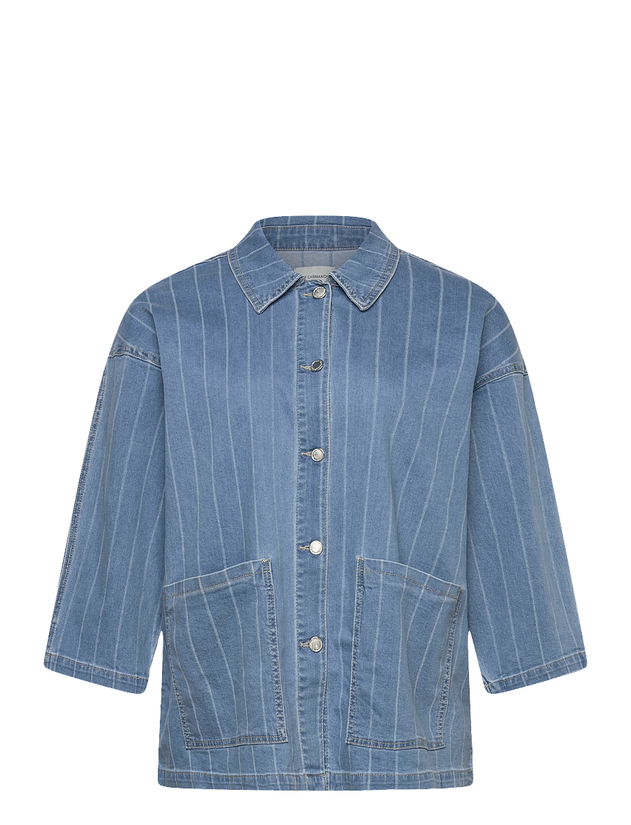ONLY Carmakoma - CARKIRSI LS STRIPED DNM JACKET GUA - frühlingsjacken - light blue denim - 1