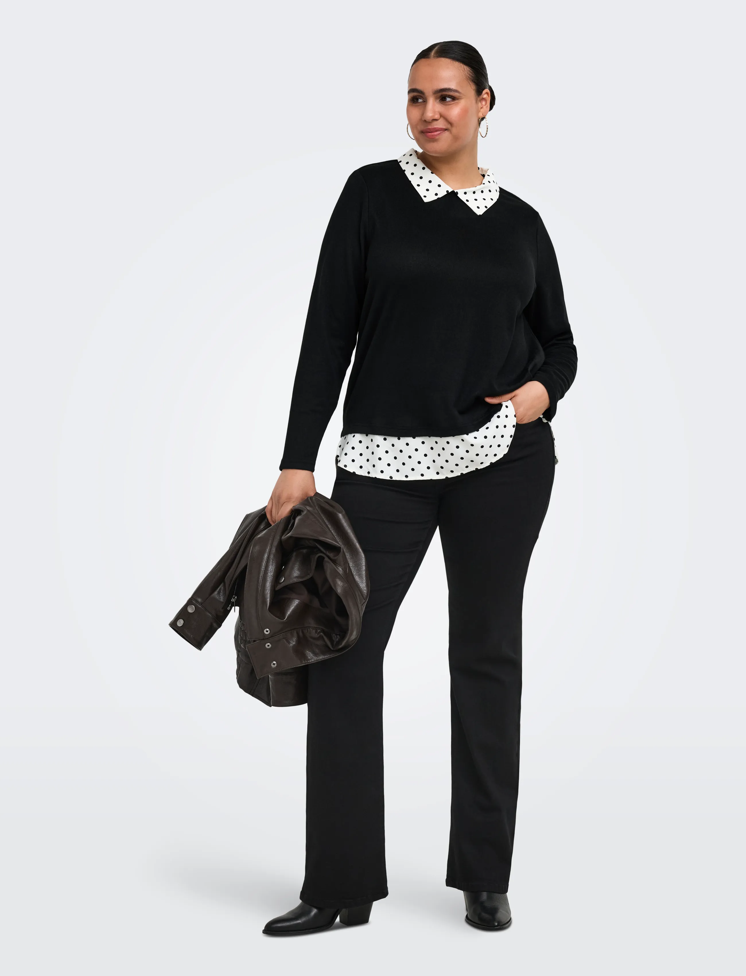ONLY Carmakoma - CARALBA LS MIX TOP JRS - langärmelige blusen - black - 4