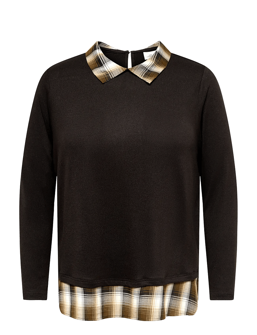 ONLY Carmakoma - CARALBA LS MIX TOP JRS - coffee bean - 1