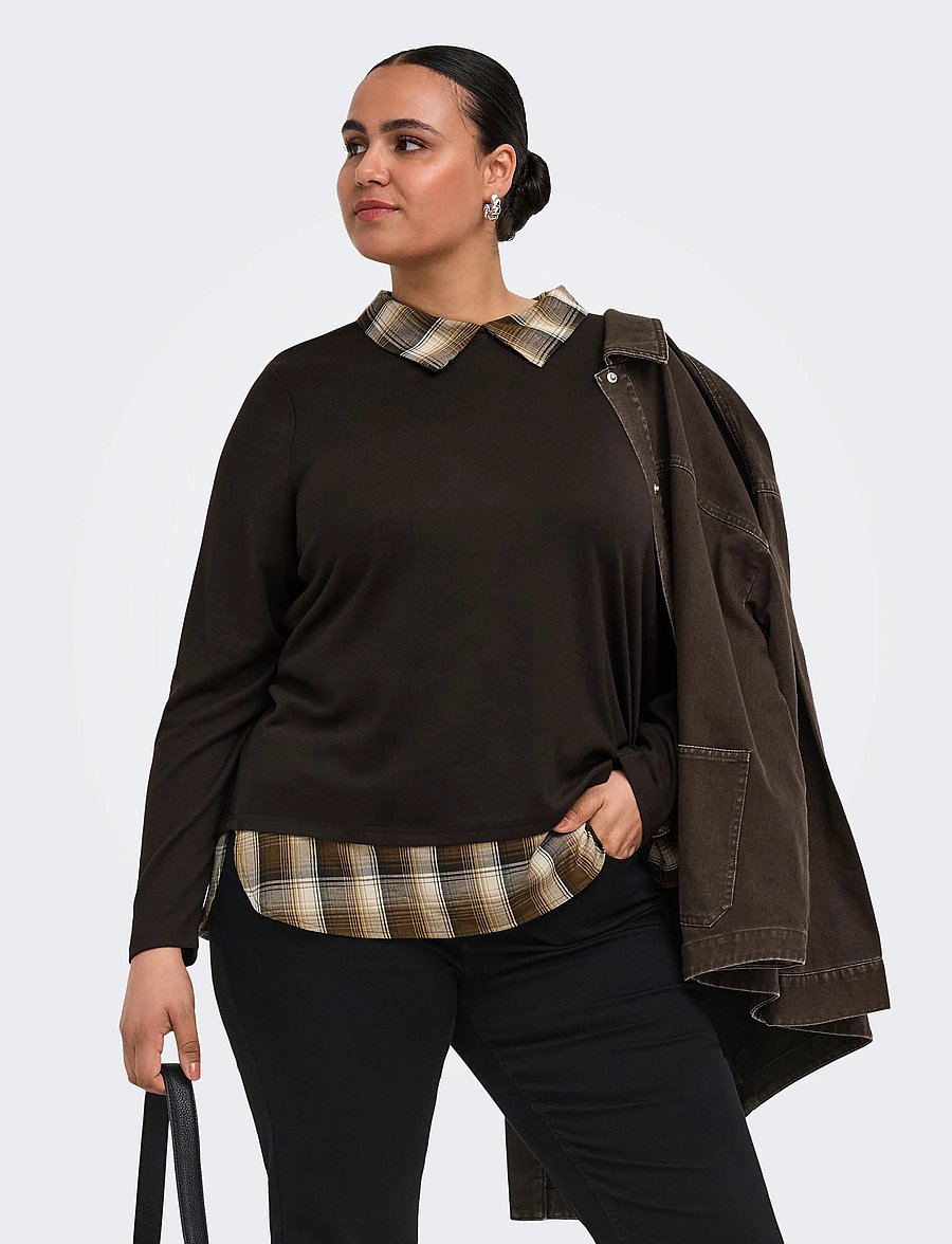 ONLY Carmakoma - CARALBA LS MIX TOP JRS - coffee bean - 0