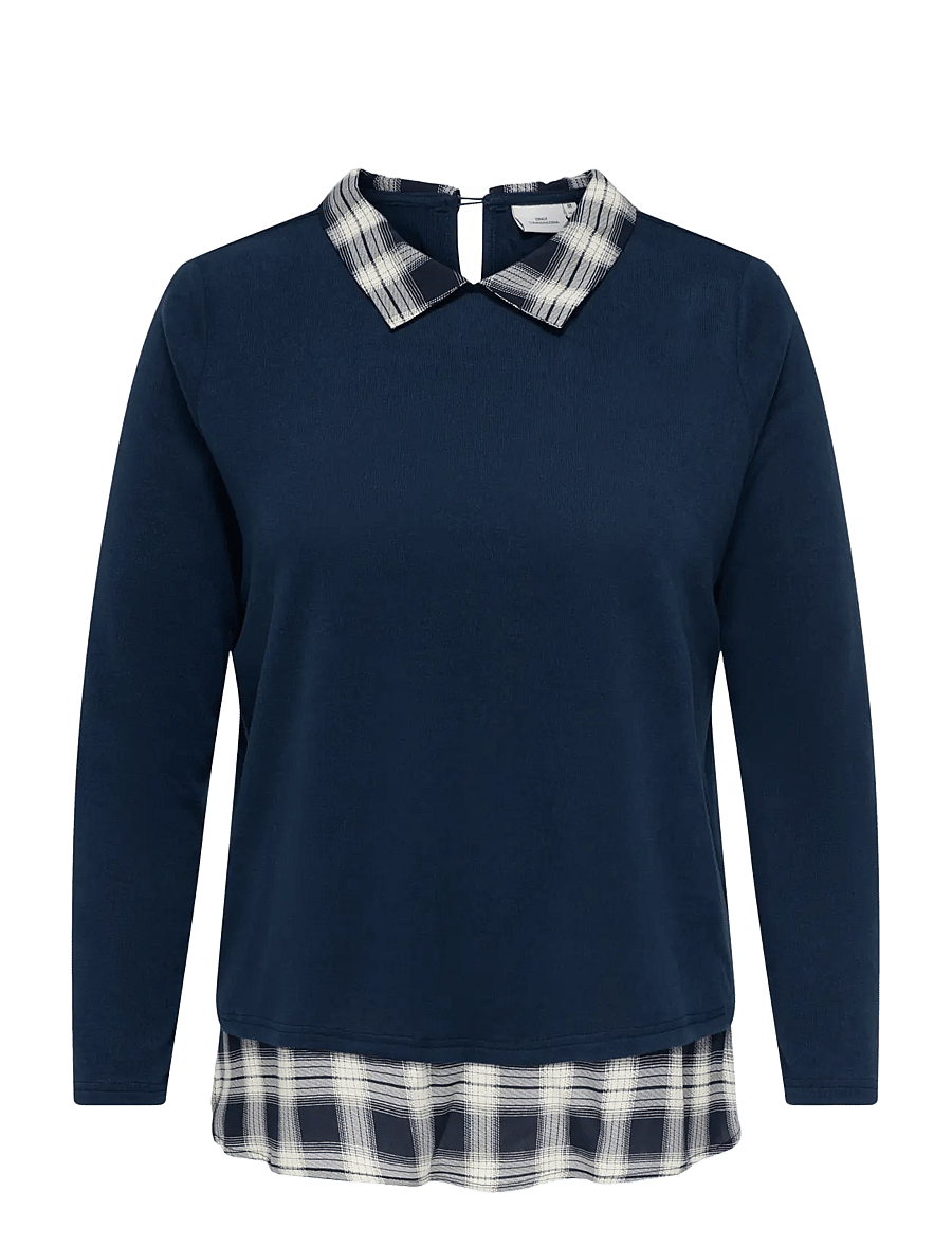 ONLY Carmakoma - CARALBA LS MIX TOP JRS - langärmelige blusen - navy blazer - 0