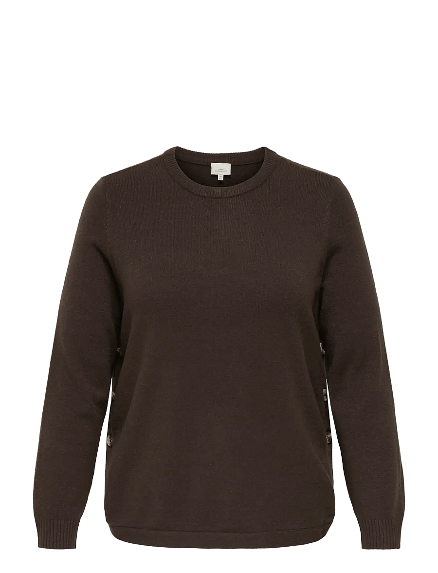 ONLY Carmakoma - CARMARGARETHA LS BUTTON PULLOVER KNT - sviitrid - seal brown - 1