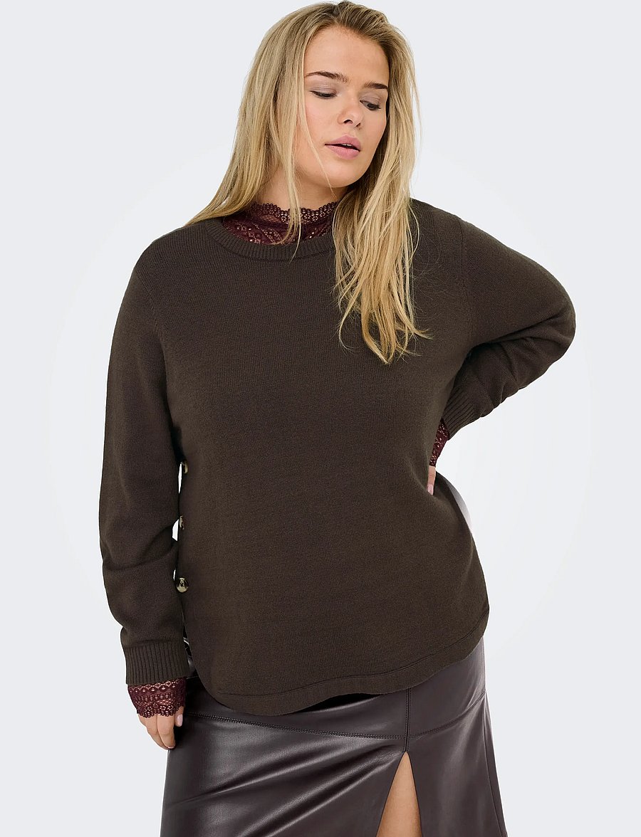 ONLY Carmakoma - CARMARGARETHA LS BUTTON PULLOVER KNT - sviitrid - seal brown - 5